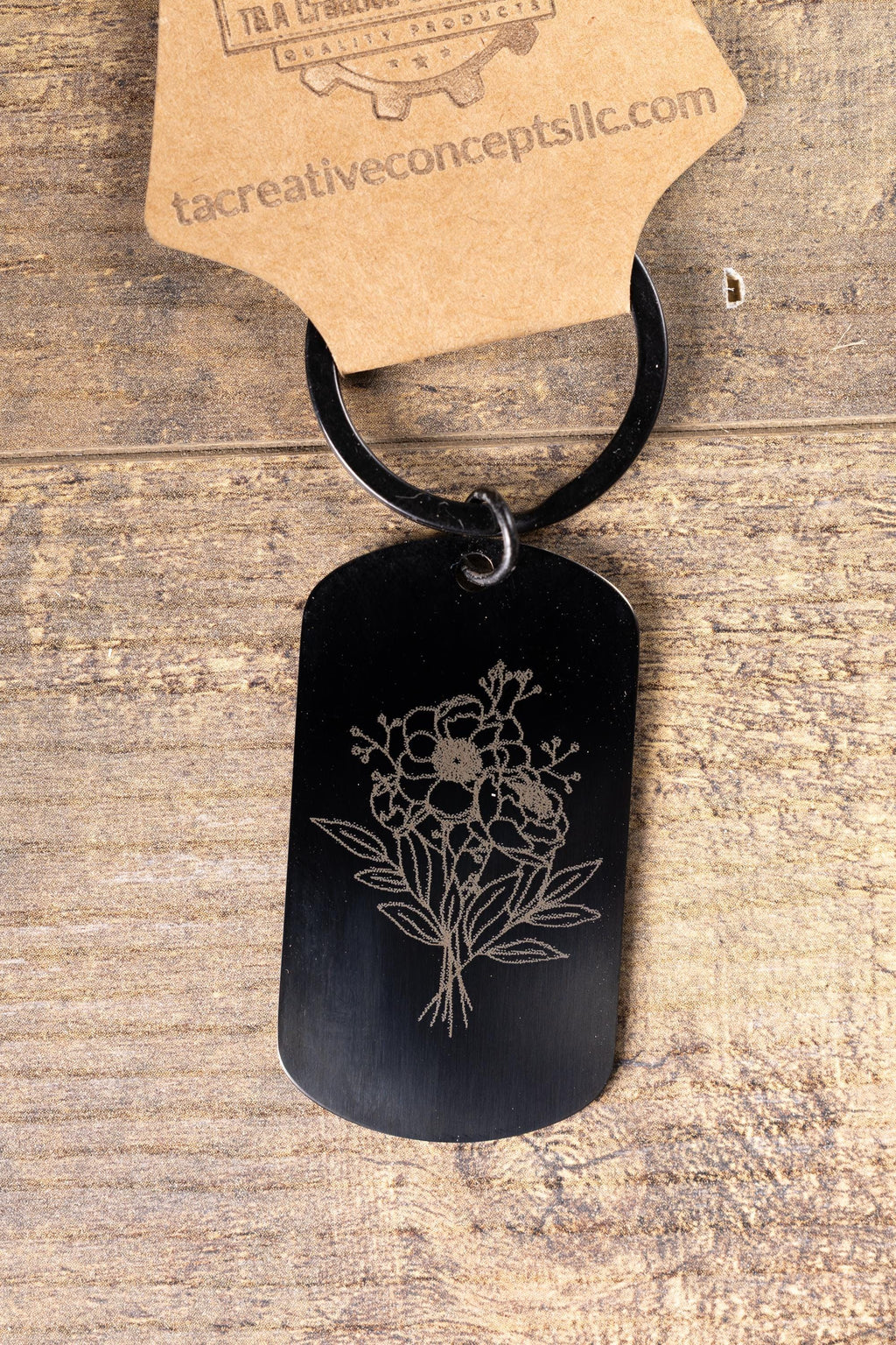 Black Floral Keychain - Laser Engraved Stainless Steel | Durable Everyday Carry