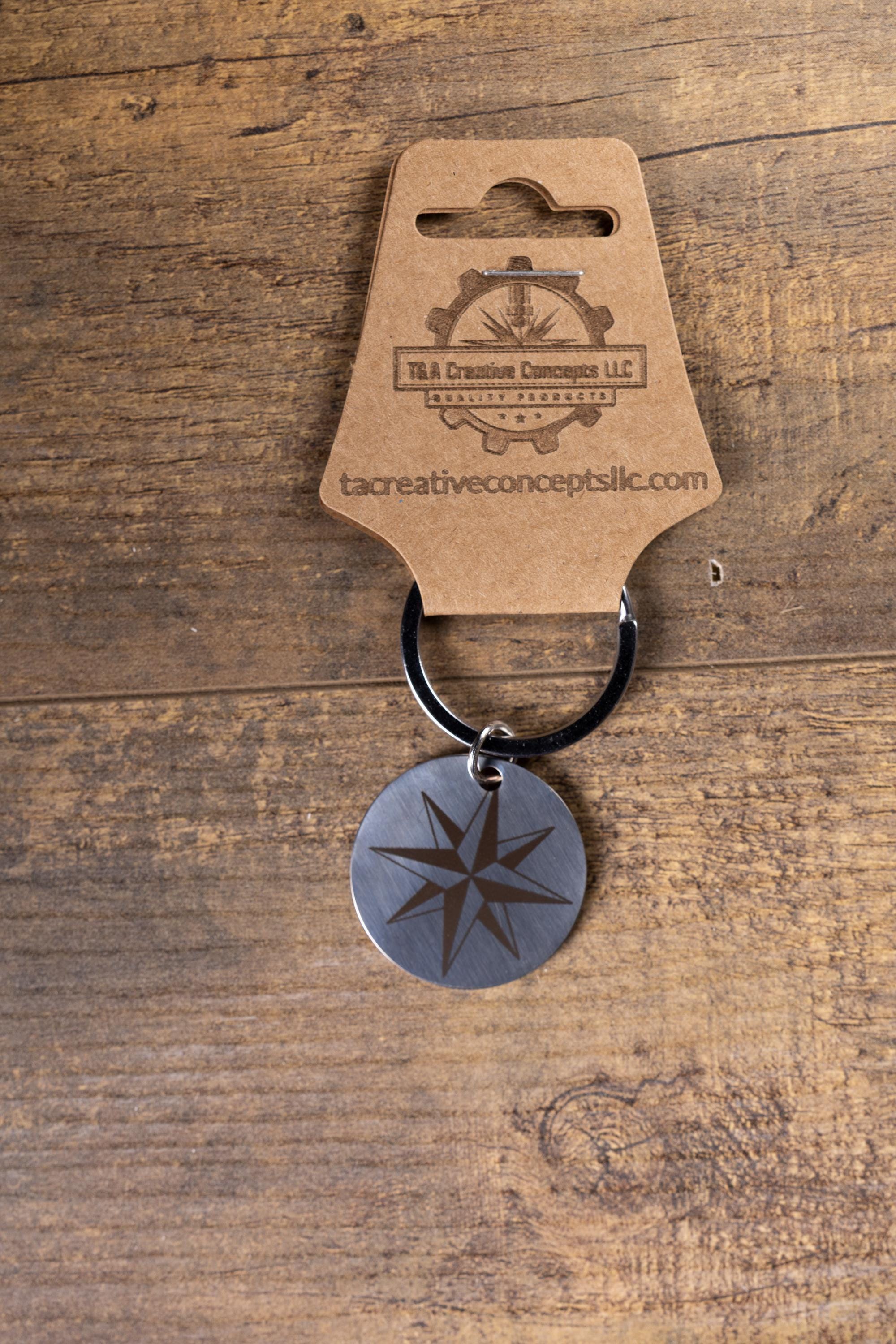 Nautical Star Keychain – Stainless Steel, Double Sided Laser Engraved Design