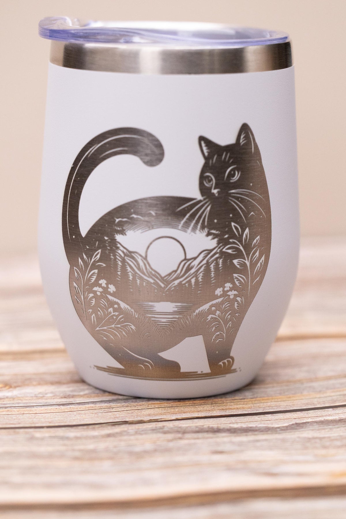 Cat Wine Tumbler | Stainless Steel 12oz Insulated Wine Cup With Spill Resistant Lid