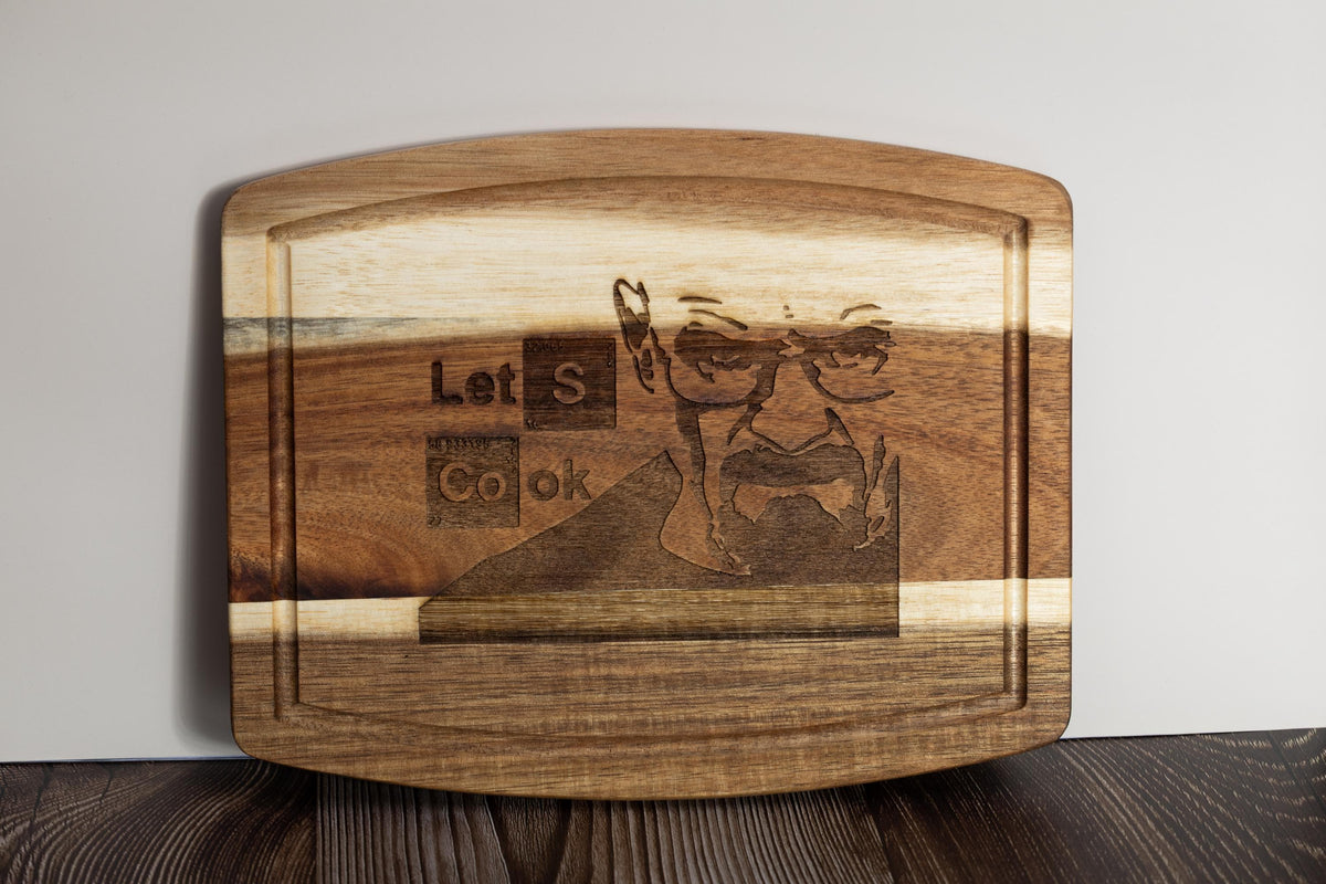 Breaking Bad Cutting Board - Acacia Wood Board with Laser Engraved Quote 'Let's Cook'