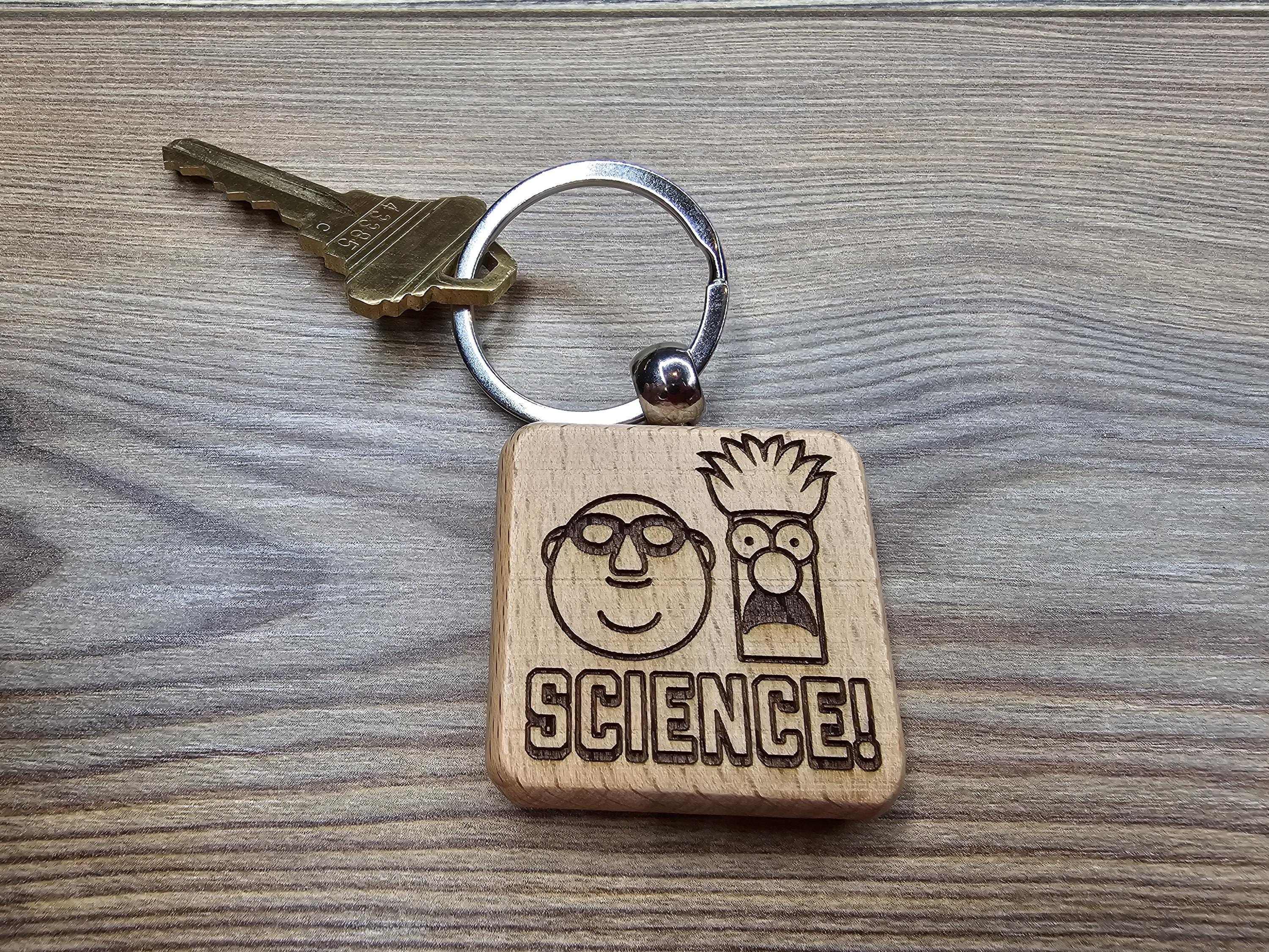 Bunsen and Beaker Keychain – Double Sided Engraved Wooden Science Teacher Gift