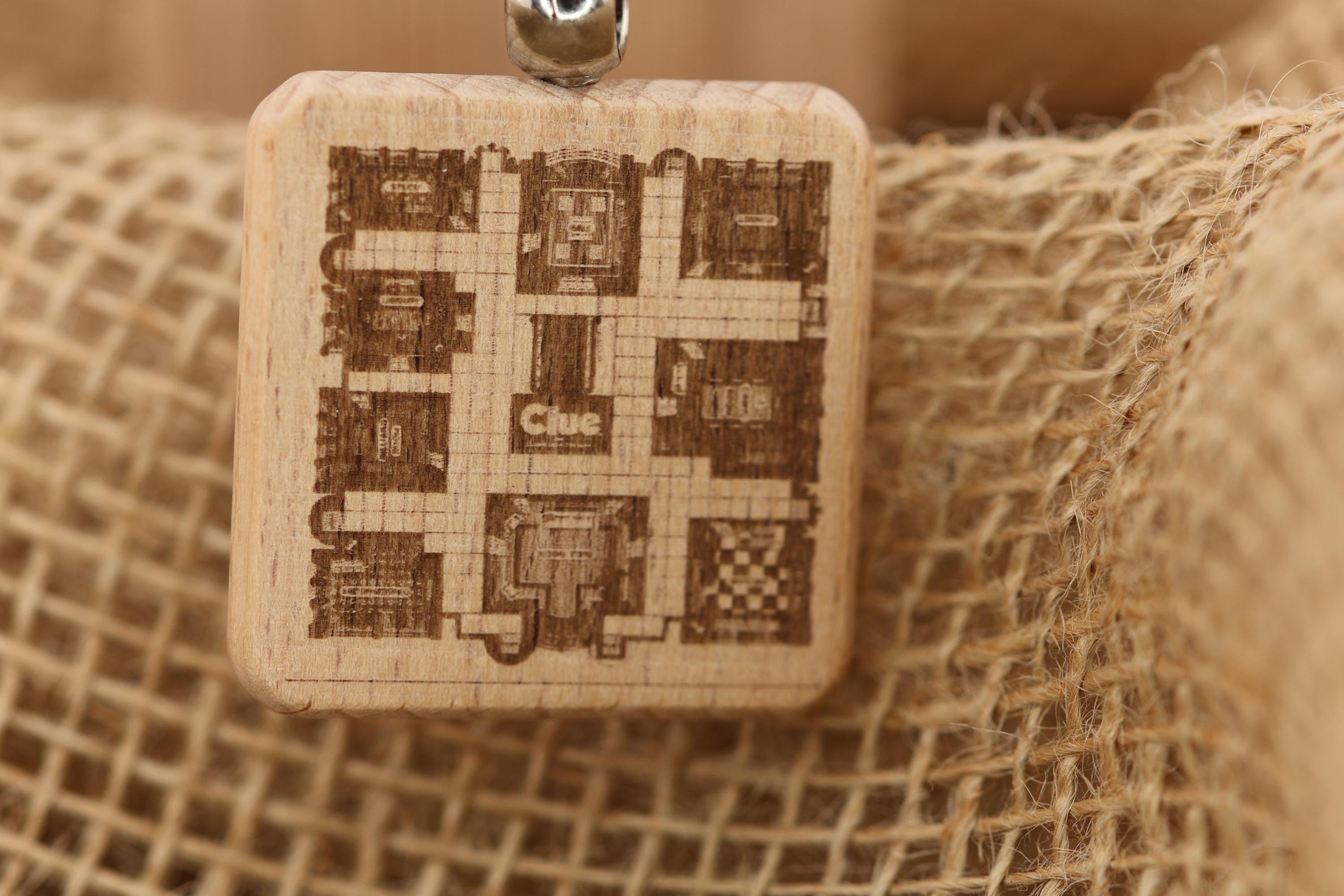 Clue Gameboard Keychain – Hardwood Laser Engraved Double Sided Engraving, Stainless Steel Ring
