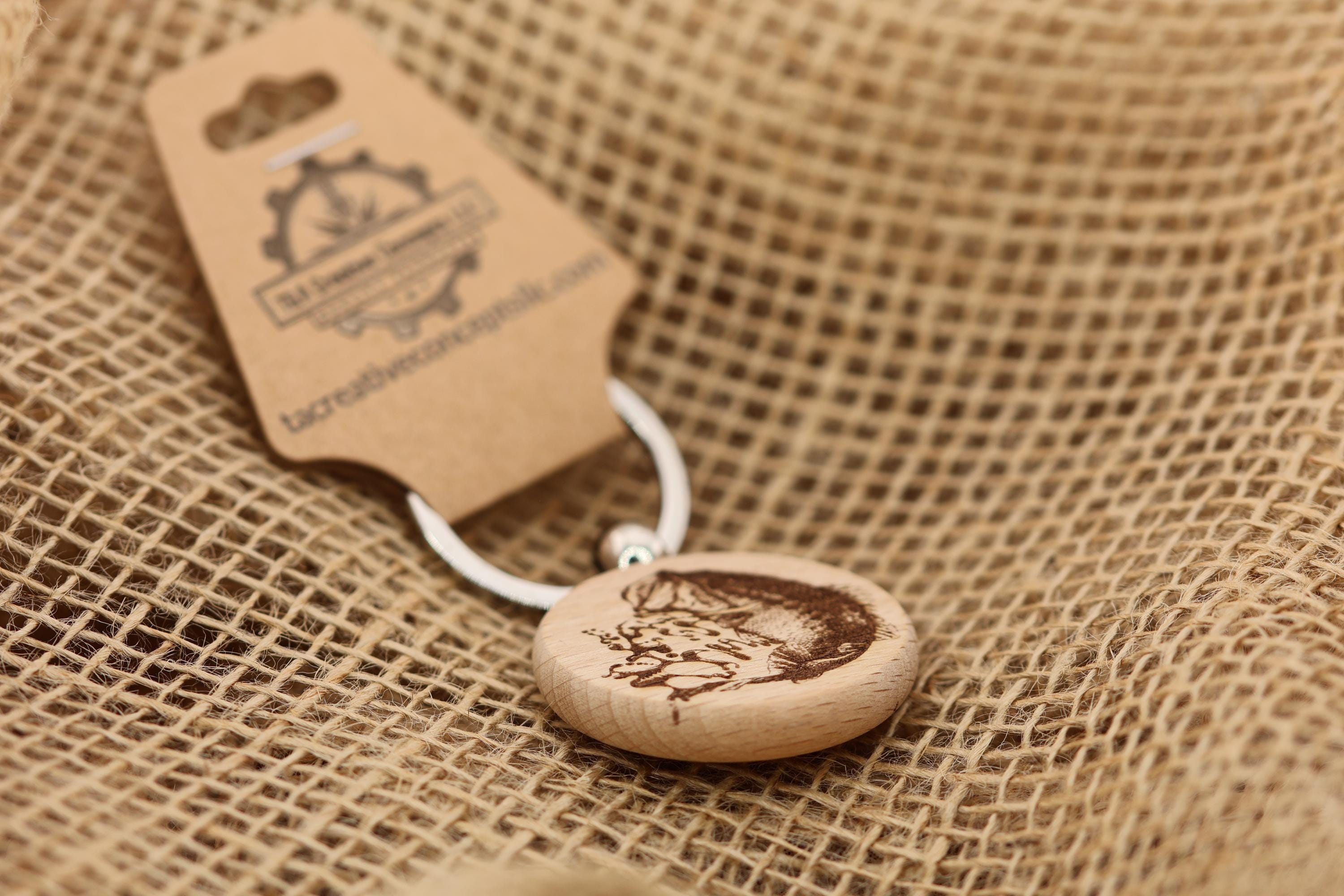 Largemouth Bass Keychain – Double Sided Engraved Hardwood With Rust Resistant Ring