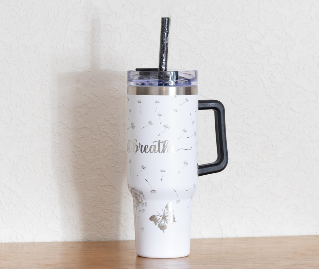 40oz Stainless Steel Tumbler – Large Vacuum Insulated Mug With Straw & Handle Grip