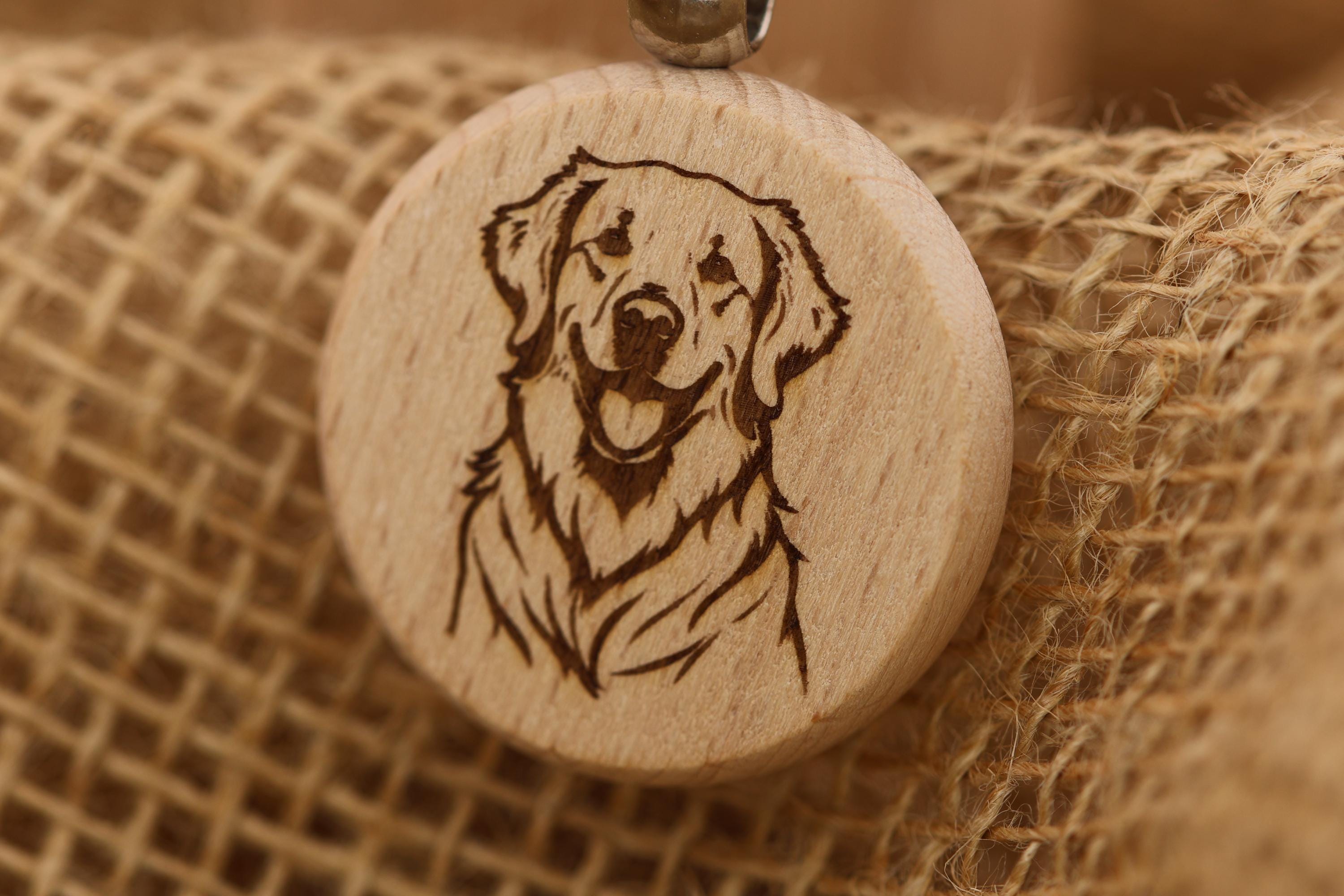 Golden Retriever Keychain – Laser Engraved Hardwood Double Sided Accessory