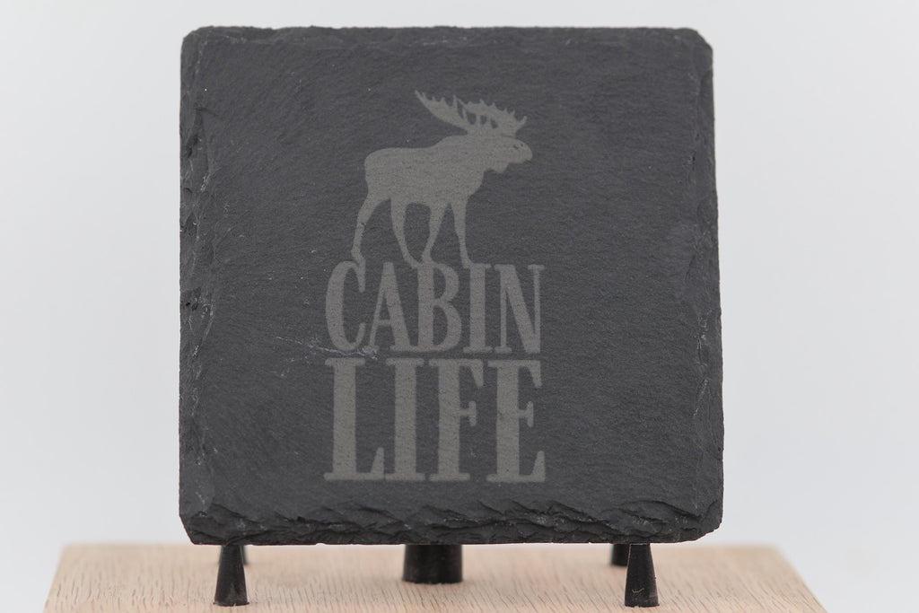 Rustic Slate Coasters – Cabin Life Coasters Set of 4 with Furniture Protection Pads