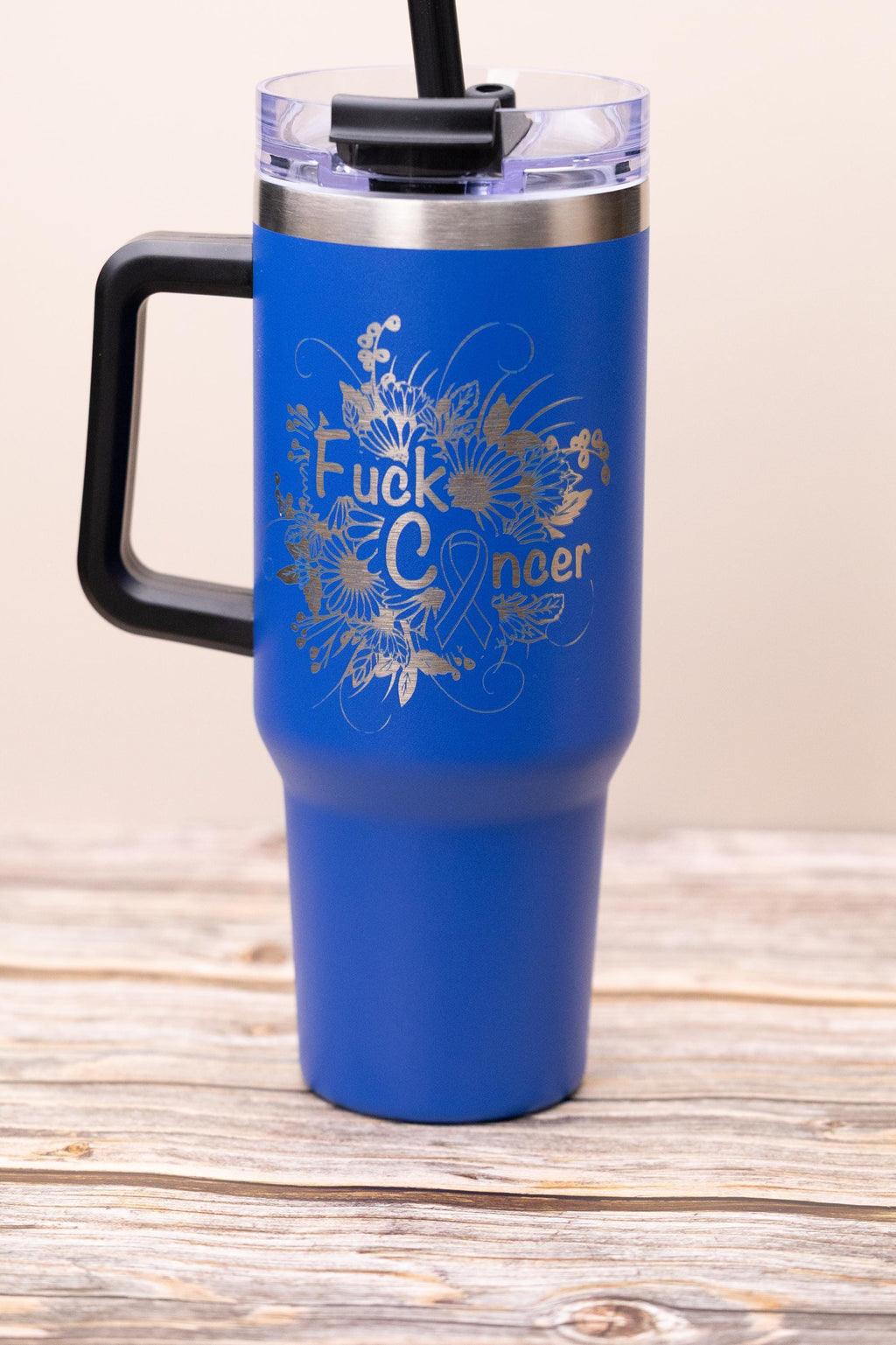 Fuck Cancer Tumbler - Stainless Steel Vacuum Insulated Drink Cup With Handle & Straw Lid