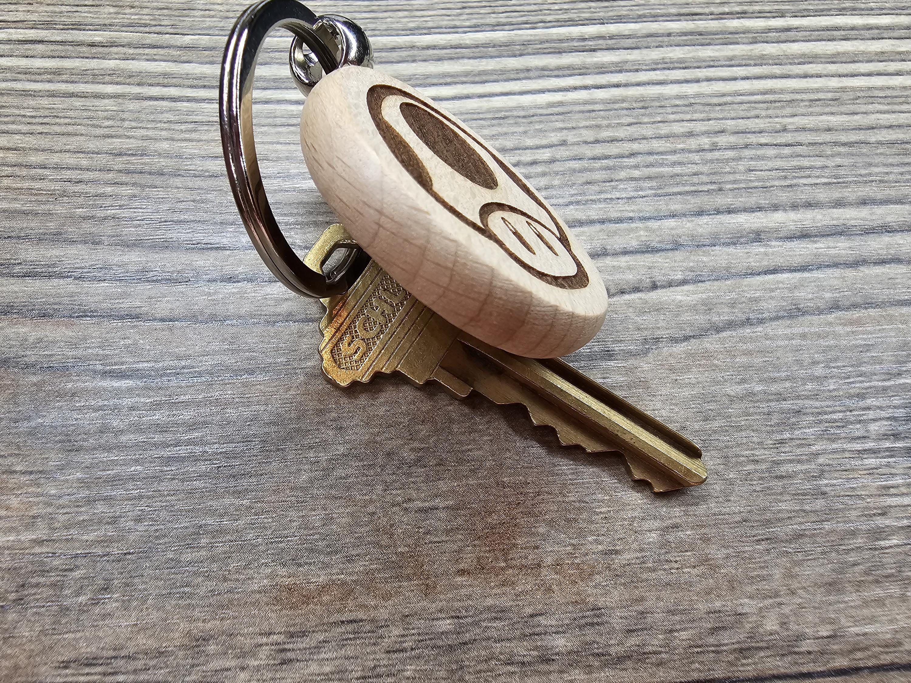 Mario Mushroom Keychain - Laser Engraved Hardwood Double Sided Power Up Keyring