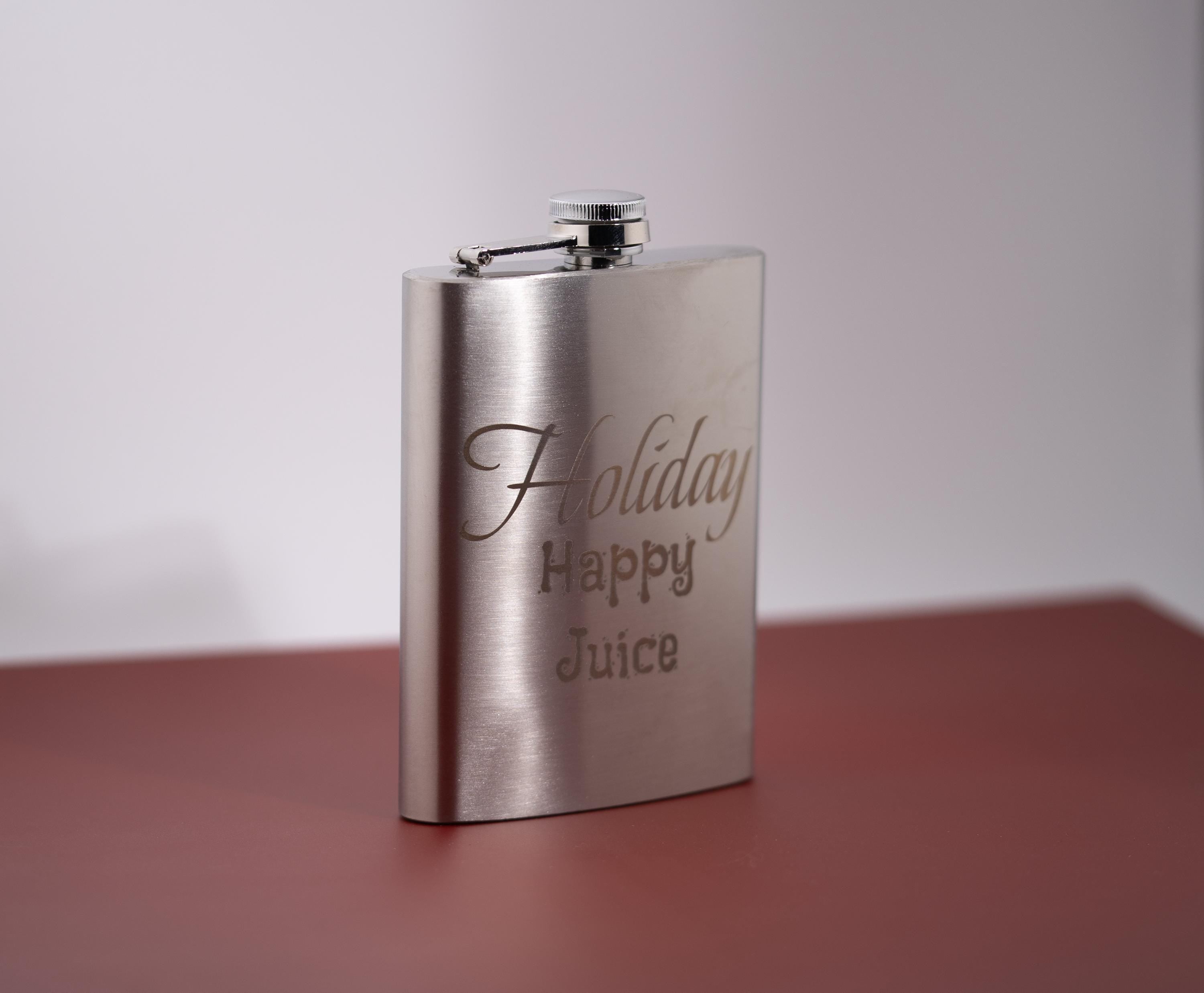 Engraved Silver Flask - 8oz Stainless Steel Holiday Gift Flask | Leak Proof Design