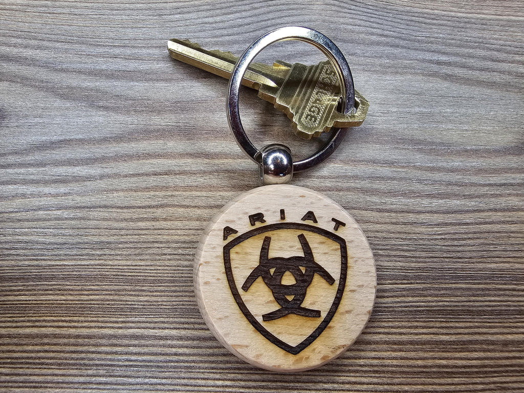 Ariat Wood Keychain - Double Sided Engraved Charm With Rust Resistant Ring