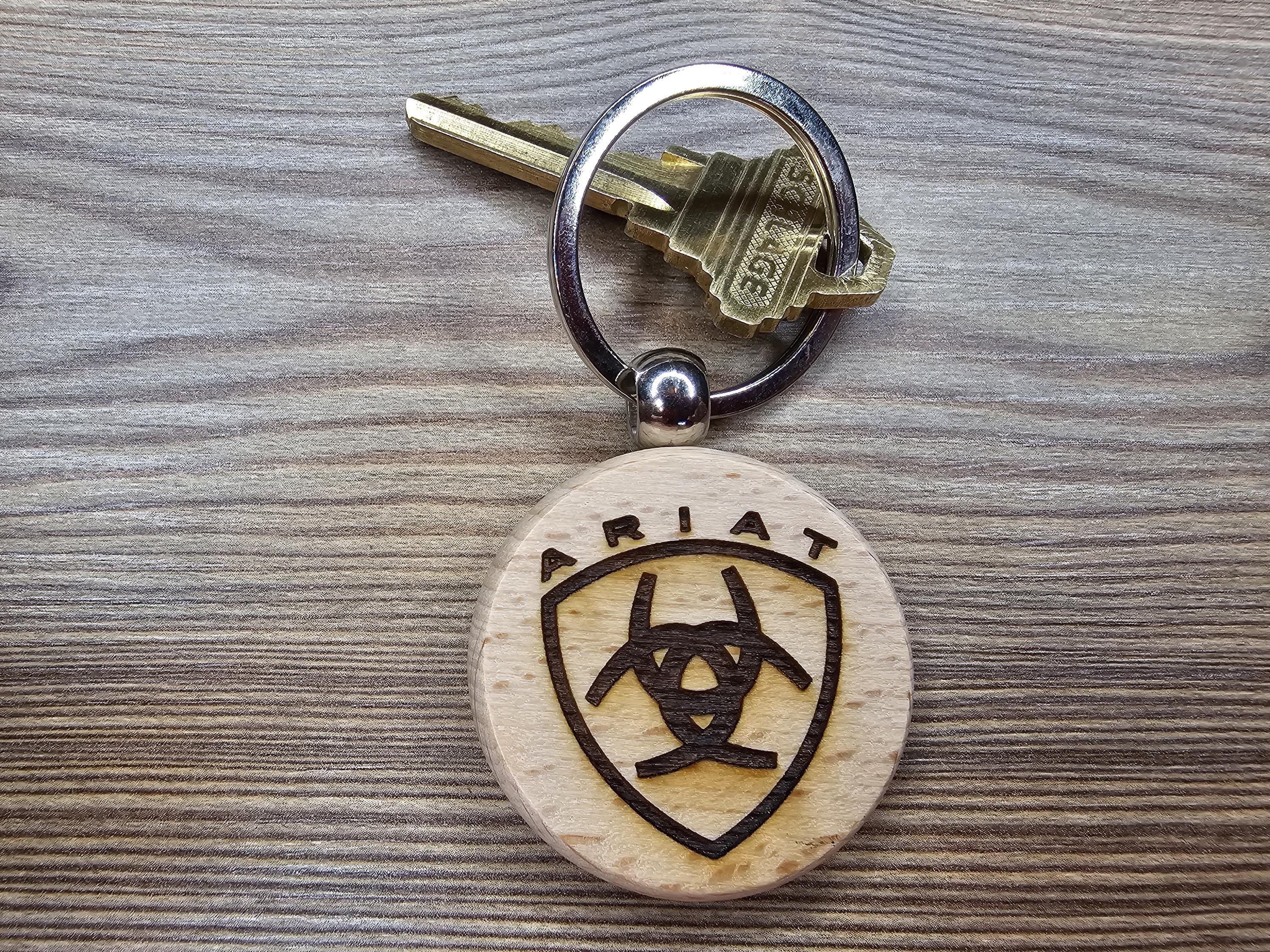 Ariat Wood Keychain - Double Sided Engraved Charm With Rust Resistant Ring