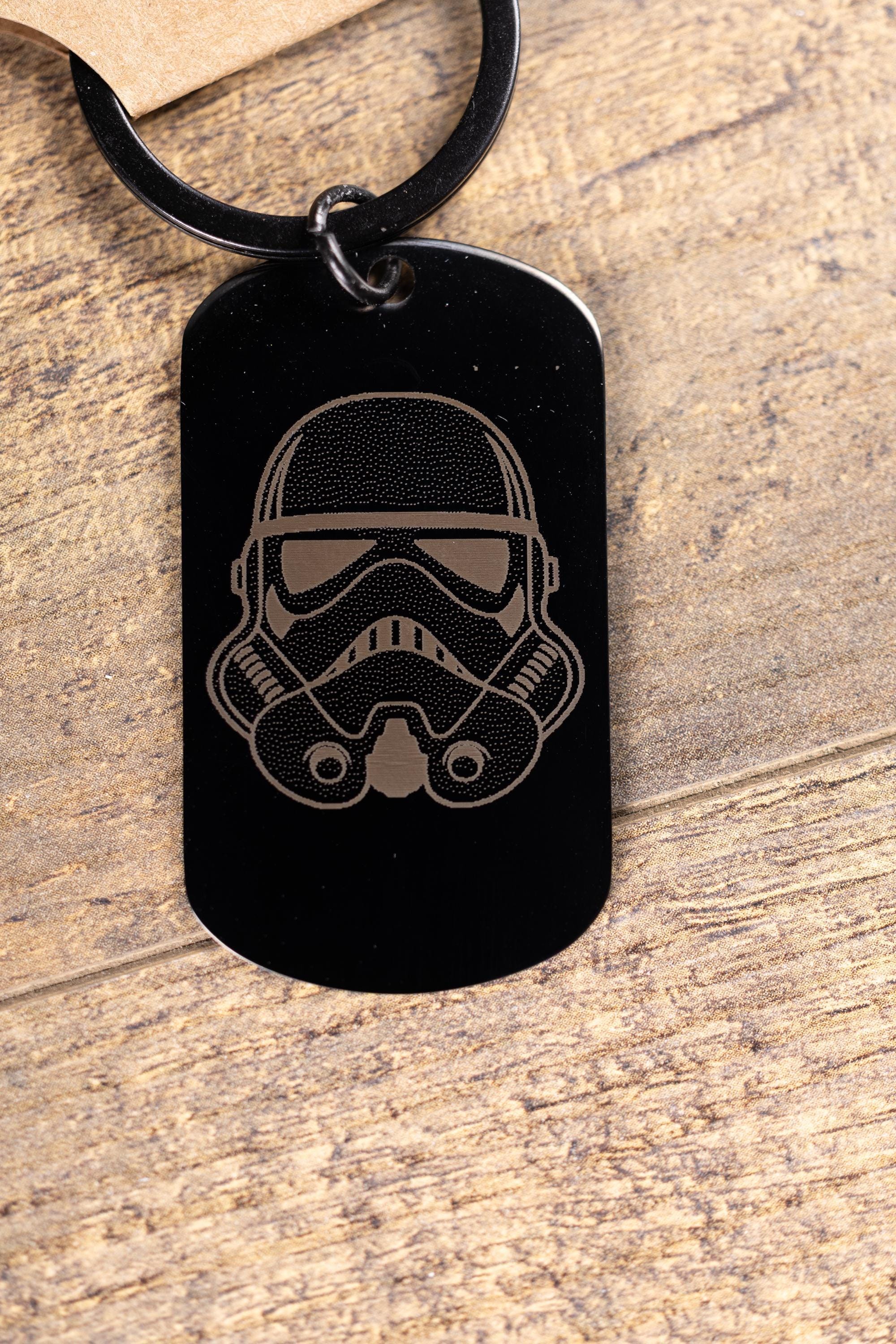 Stormtrooper Keychain - Black Stainless Steel Laser Engraved Helmet Design, Matte Finish