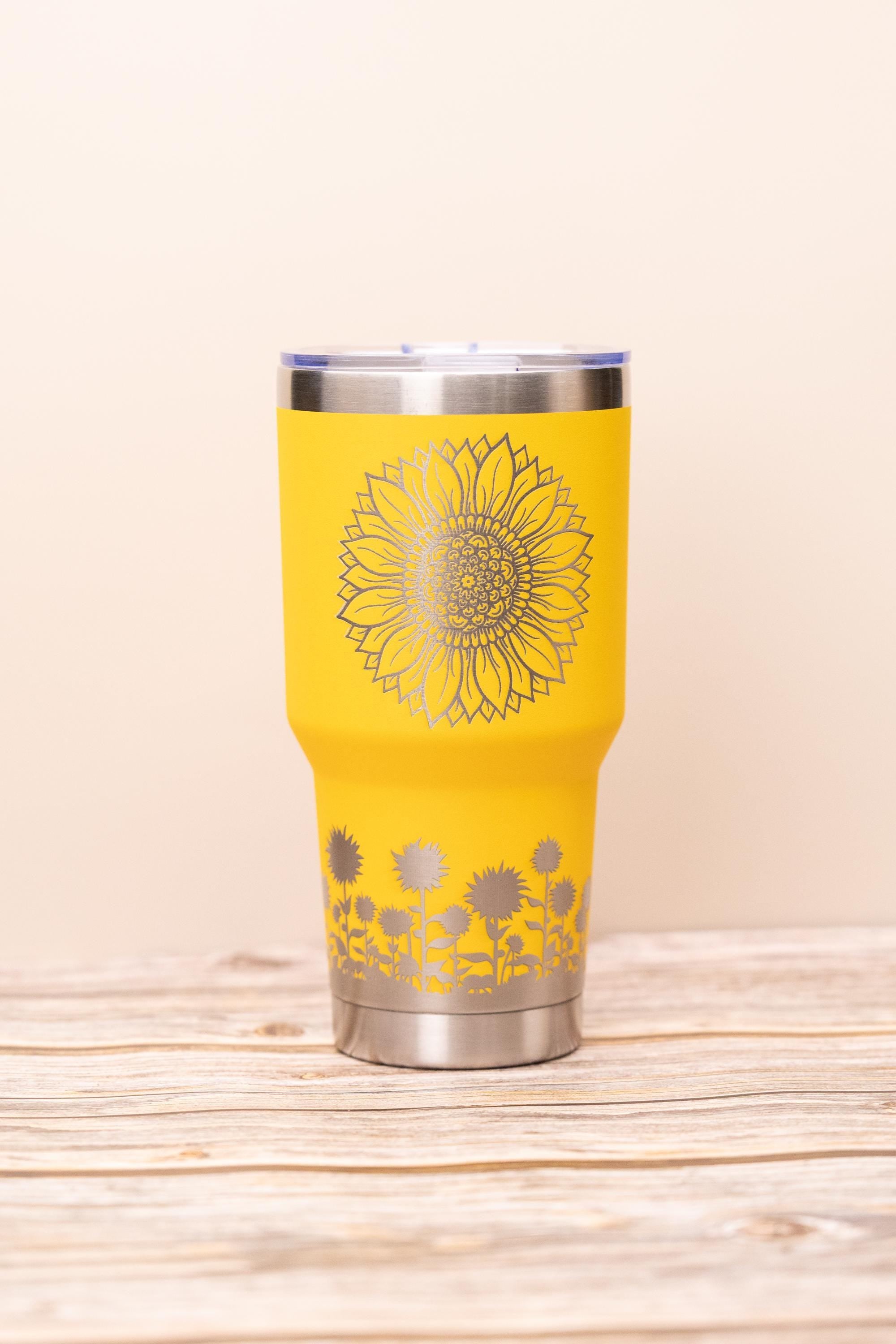 Sunflower Travel Tumbler - 30oz Vacuum Insulated Stainless Steel Cup with Clear Lid