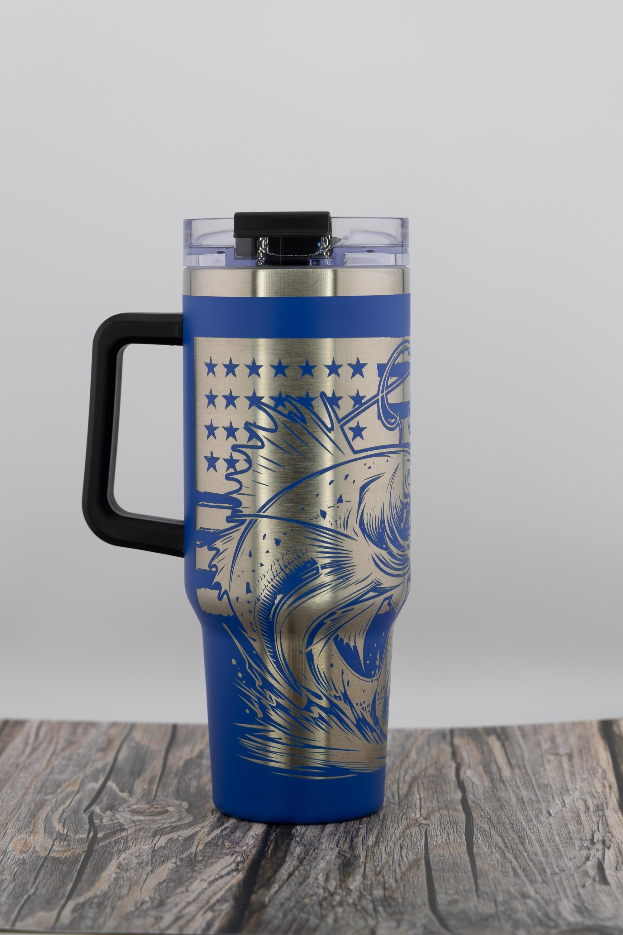 Fishing Tumbler – 40oz Stainless Steel Cup | American Flag Laser Engraved