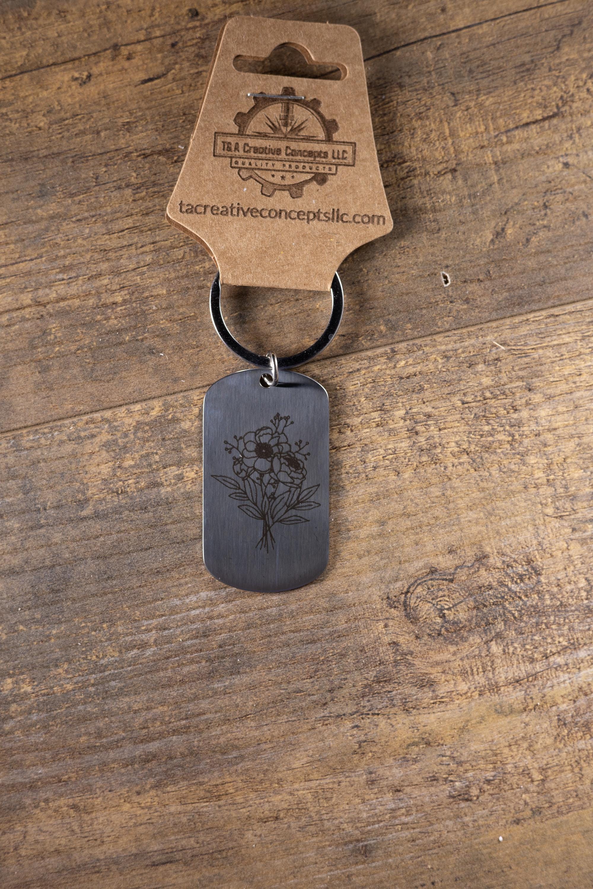 Floral Bunch Keychain – Stainless Steel Laser Engraved Charm for Flower Lovers