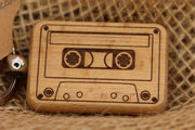 Cassette Tape Keychain – Double Sided Engraved Wood | Retro Music Gift