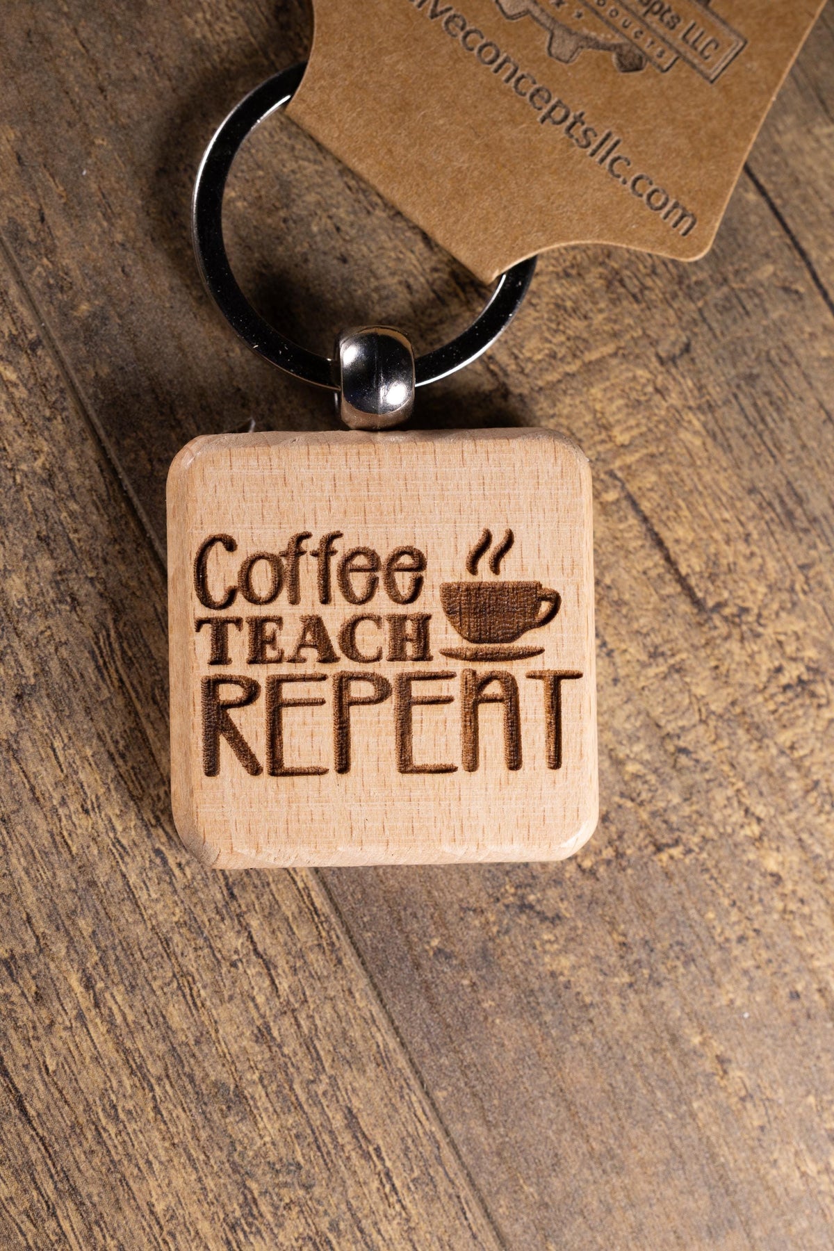 Teacher Keychain – Laser Engraved Hardwood Bag Charm | Coffee Teacher Gift