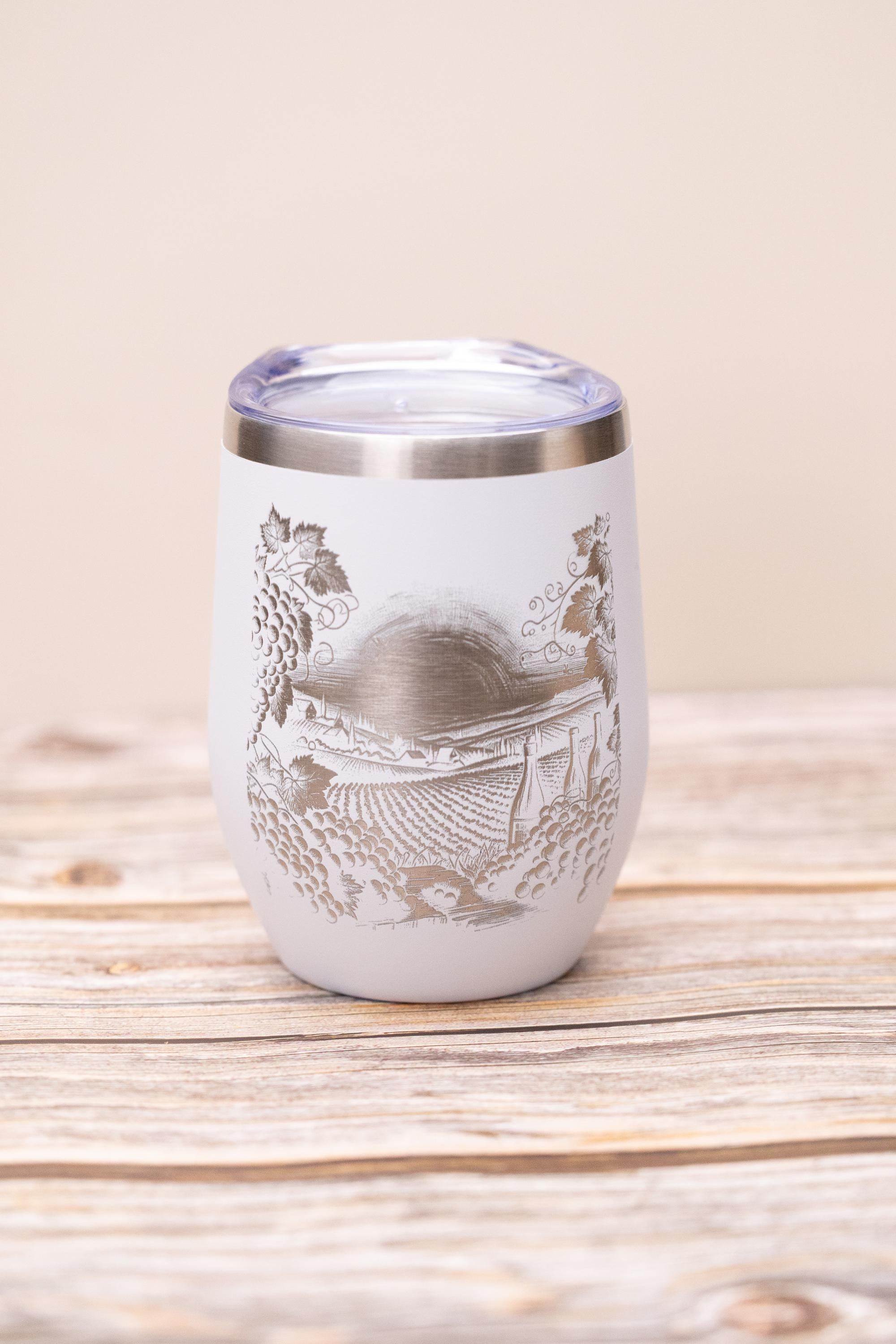 Insulated Wine Tumbler - Stainless Steel 12oz Double Wall Cup With Spill Resistant Lid