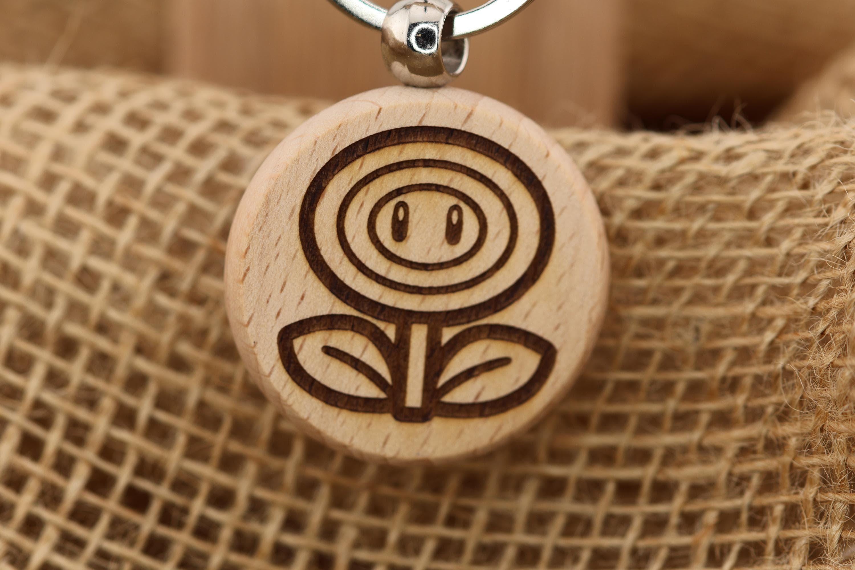 Firepower Flower Keychain - Laser Engraved Hardwood Gaming Accessory with Stainless Steel Ring