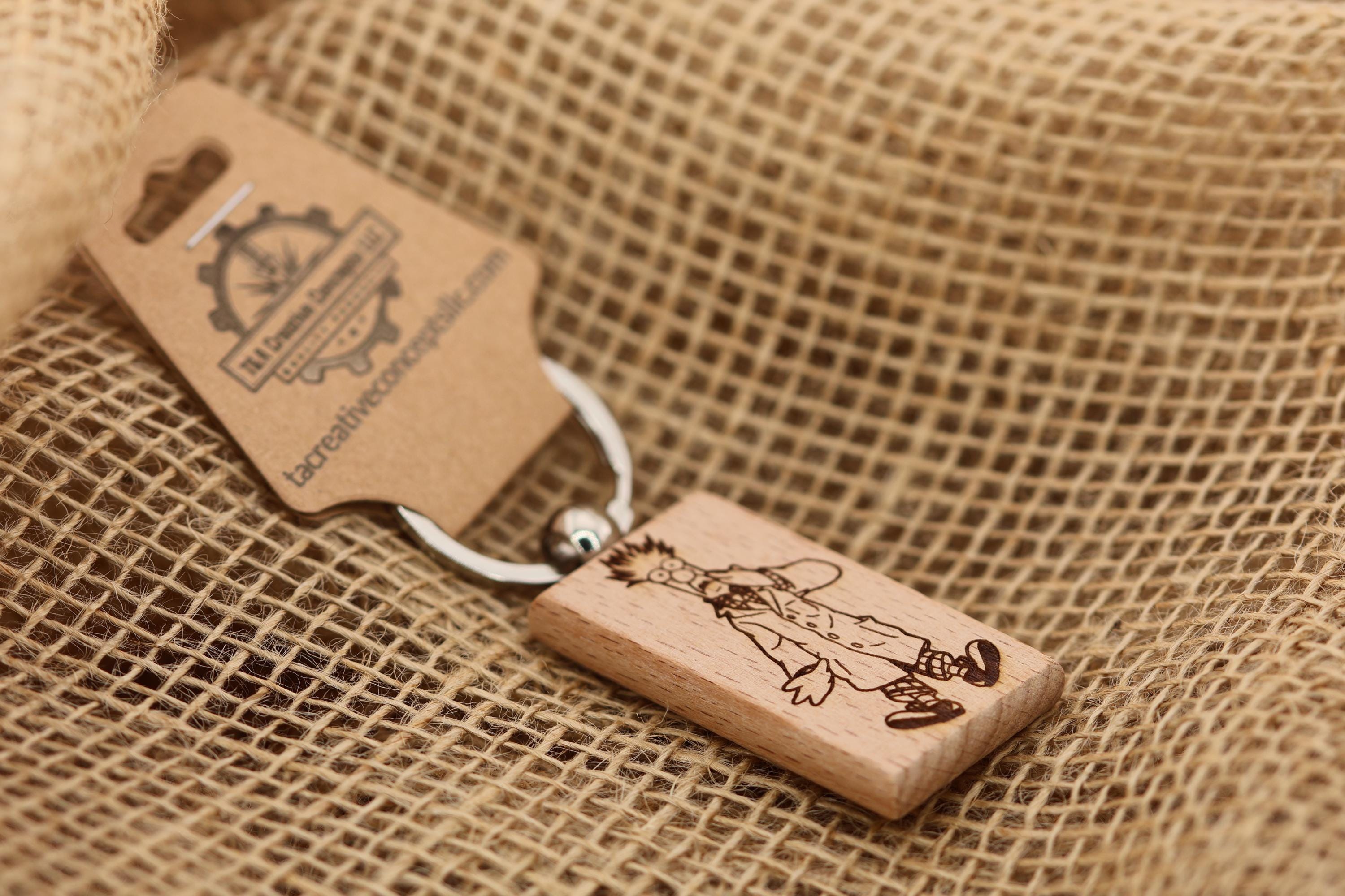 Beaker Keychain – Double-Sided Laser Engraved Hardwood Charm with Stainless Steel Keyring