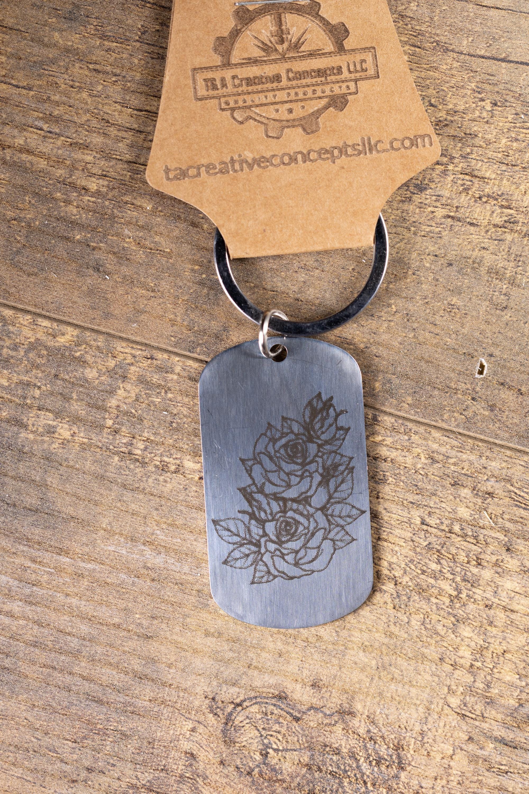 Rose Keychain – Laser Engraved Stainless Steel Floral Design | Durable Metal Accessory