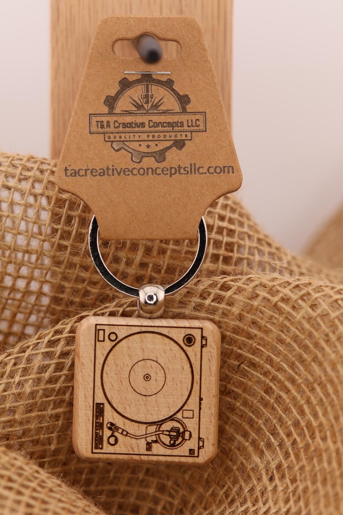 Laser Engraved Keychain – Collectible Music Charm Wood Record Keychain with Double-Sided Detail