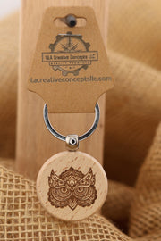 Owl Keychain - Double Sided Charm | Laser Engraved Gift | Rustic Wood Accessory