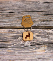 Hunter Buck Keychain - Double Sided Hardwood Laser Engraved Buck Silhouette