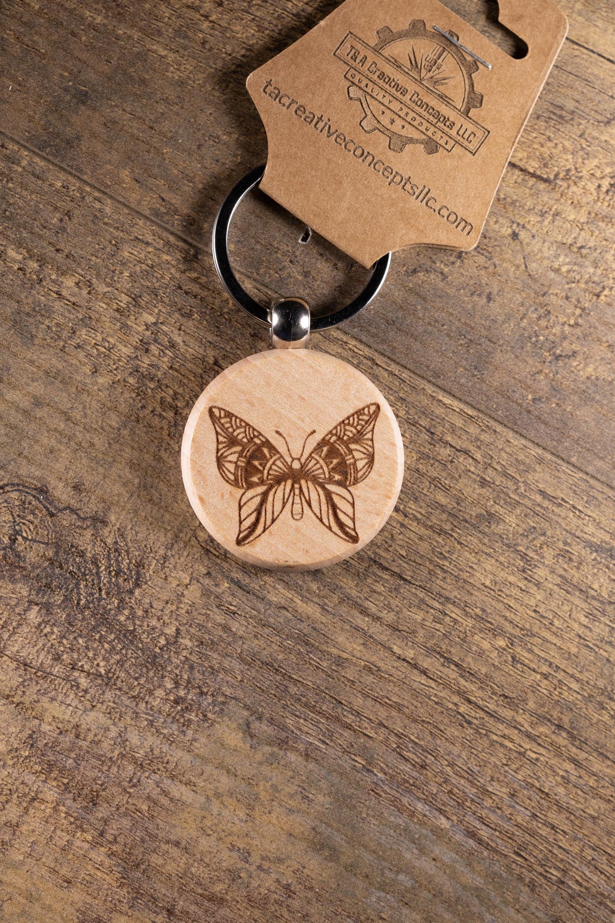 Butterfly Keychain - Laser Engraved Wood Bag Charm with Stainless Steel Ring