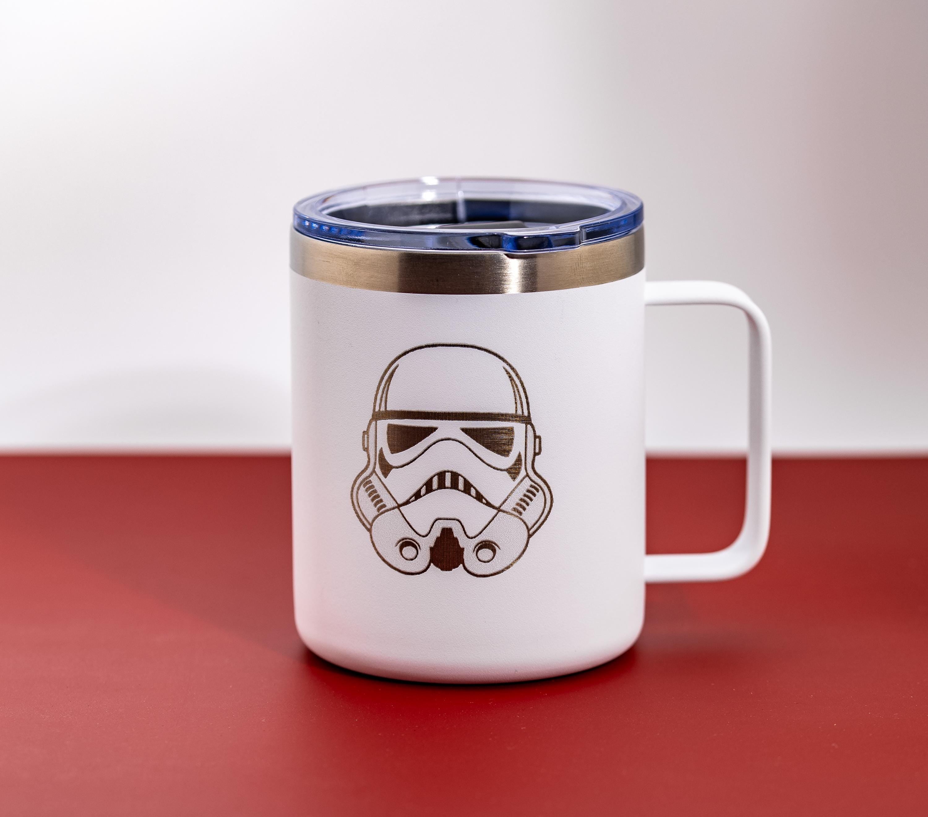 Stormtrooper Coffee Mug – Insulated Stainless Steel, White Powder Coated, Laser Engraved Design