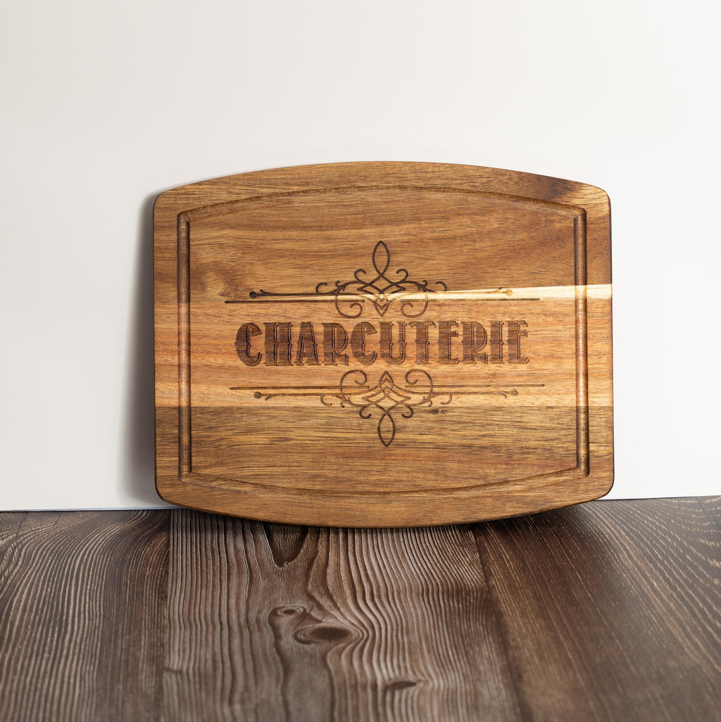 Acacia Wood Charcuterie - Rustic Laser Engraved Serving Tray 8x10 Inches