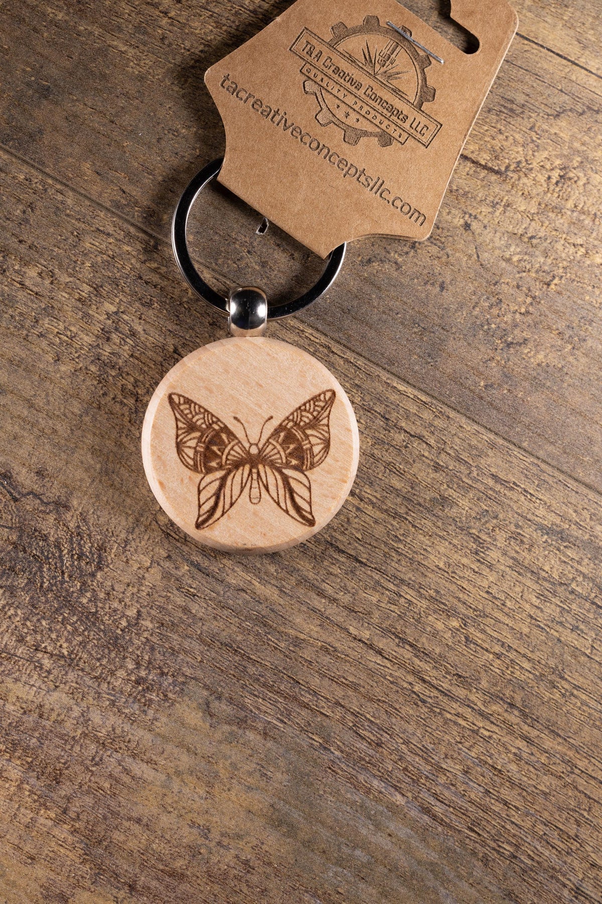 Butterfly Keychain - Laser Engraved Wood Bag Charm with Stainless Steel Ring