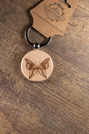 Butterfly Keychain - Laser Engraved Wood Bag Charm with Stainless Steel Ring