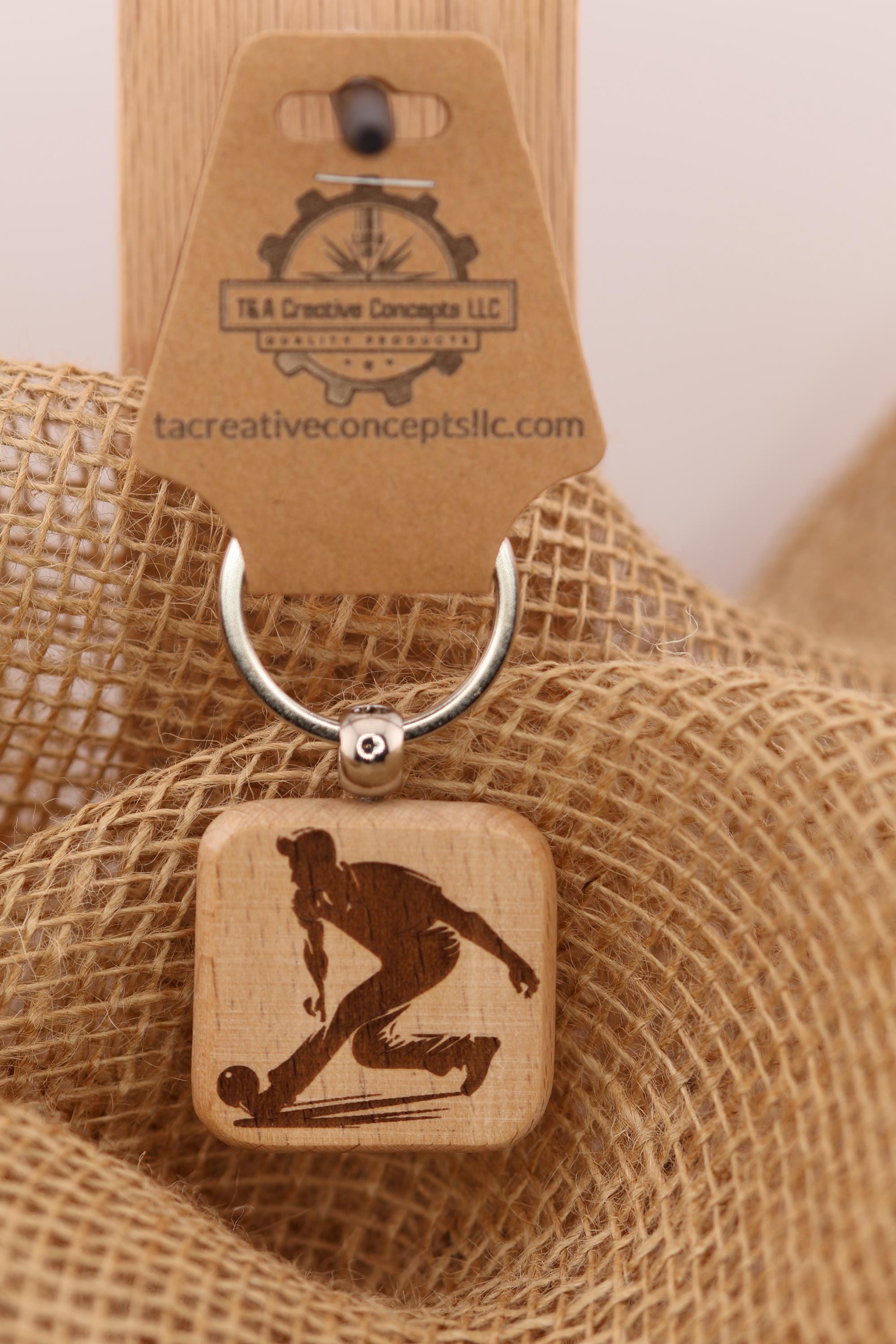 Bowling Keychain – Laser Engraved Hardwood Double Sided Bag Charm Keychain
