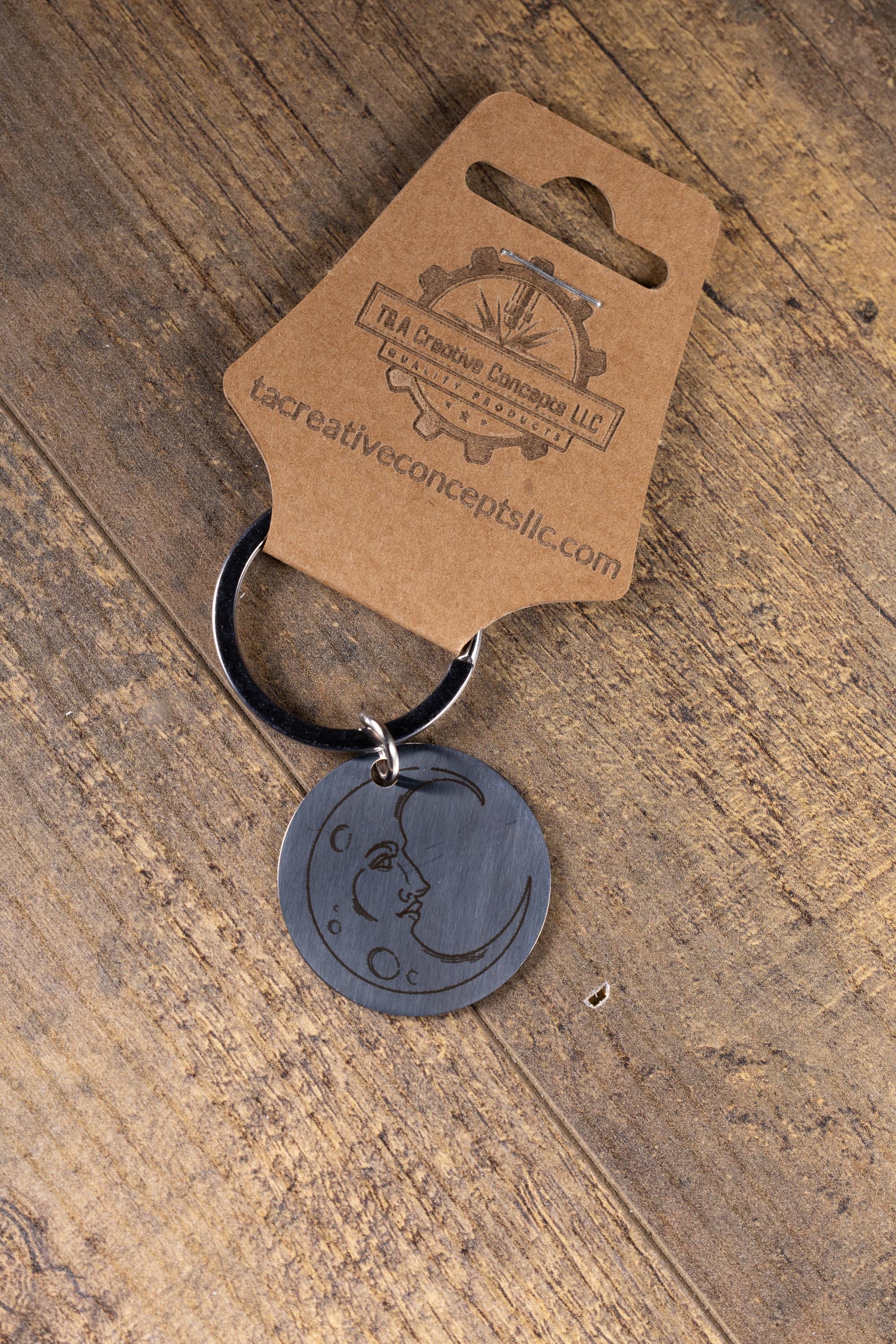 Moon Keychain - Laser Engraved Stainless Steel, Double Sided Moon Phase Accessory
