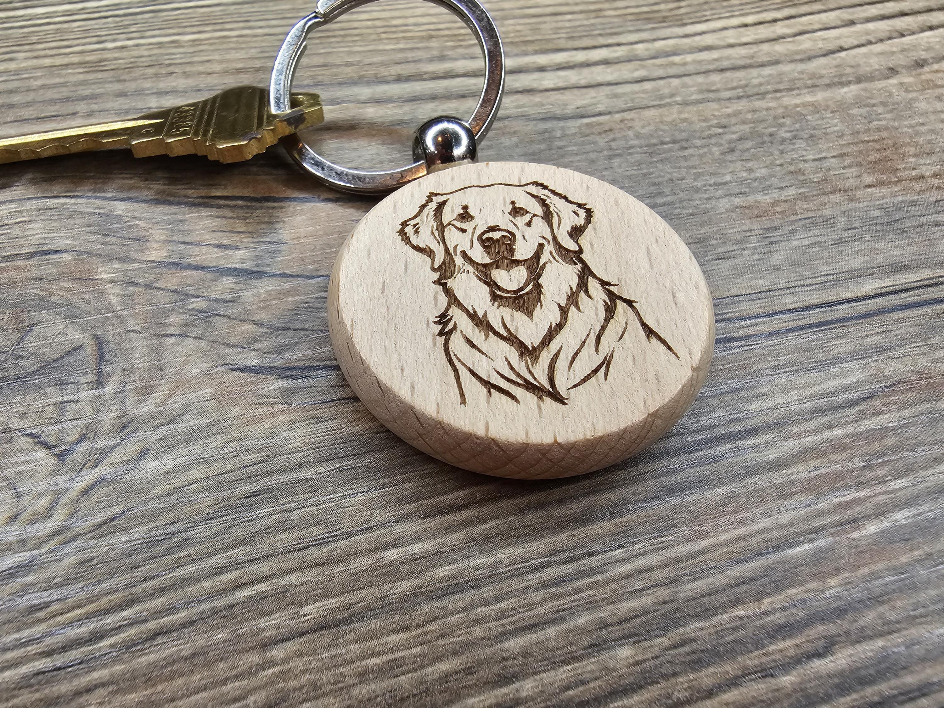 Golden Retriever Keychain – Laser Engraved Hardwood Double Sided Accessory