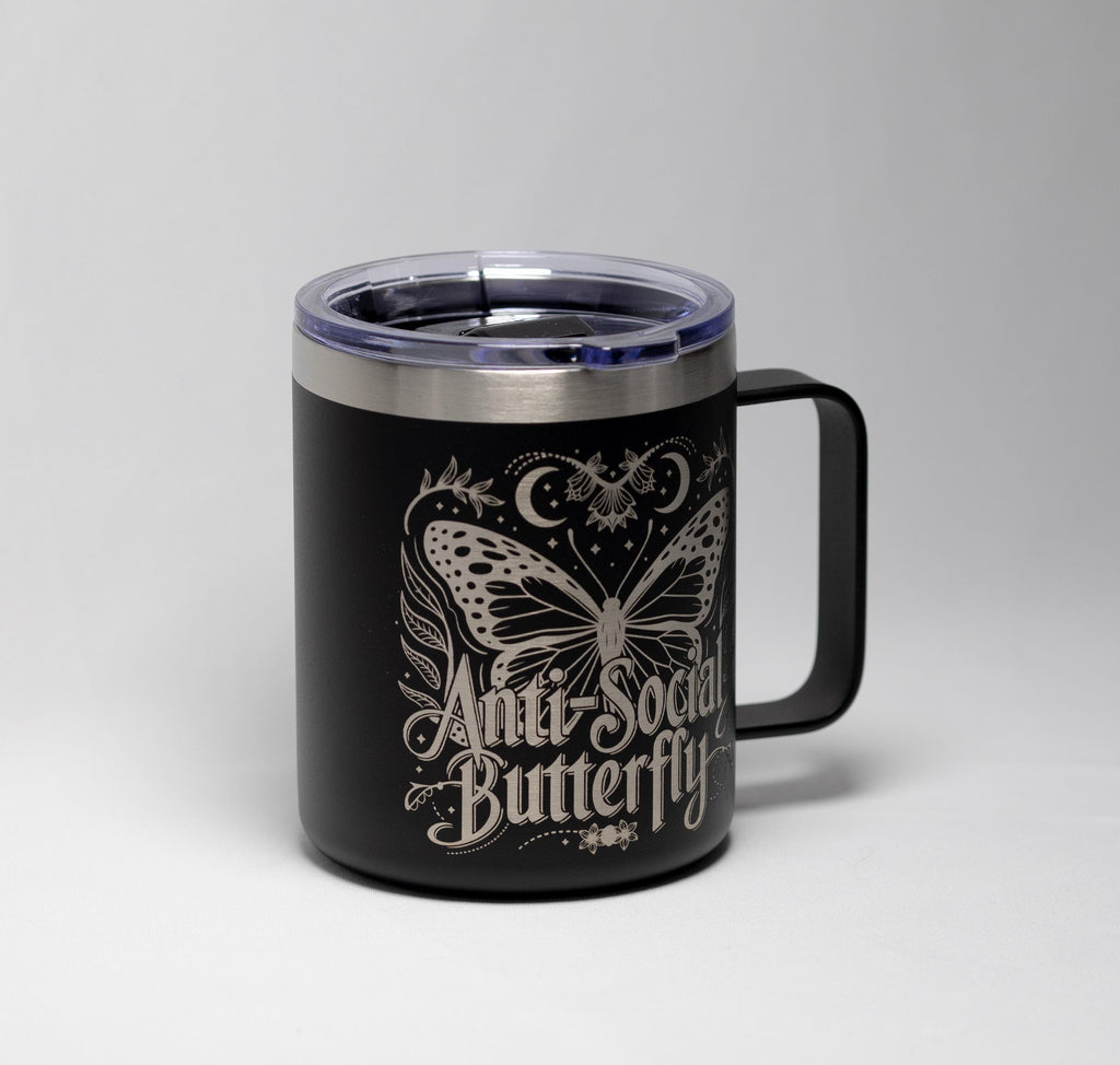 Laser Engraved Mug | Antisocial Butterfly Stainless Steel Cup - Durable Travel Mug
