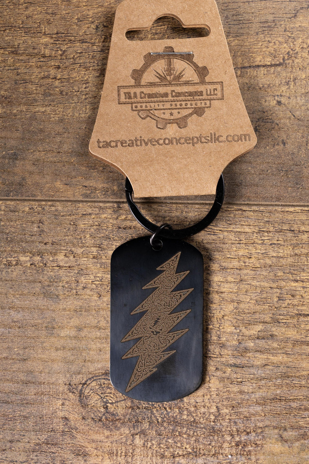 Grateful Dead Keychain – Black Stainless Steel With Laser Engraved Celtic Bolt Design