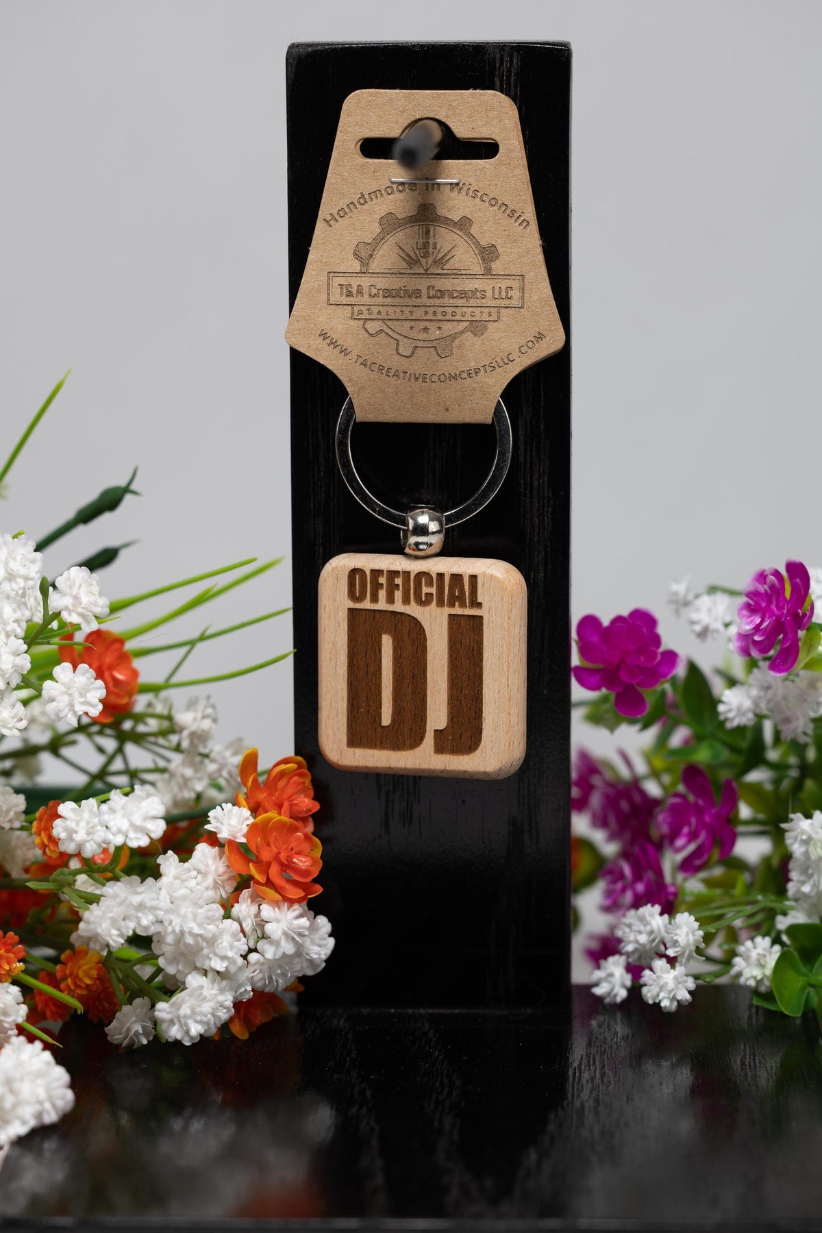 DJ Keychain – Double Sided Laser Engraved Wood Key Ring | Official DJ Gift Accessory