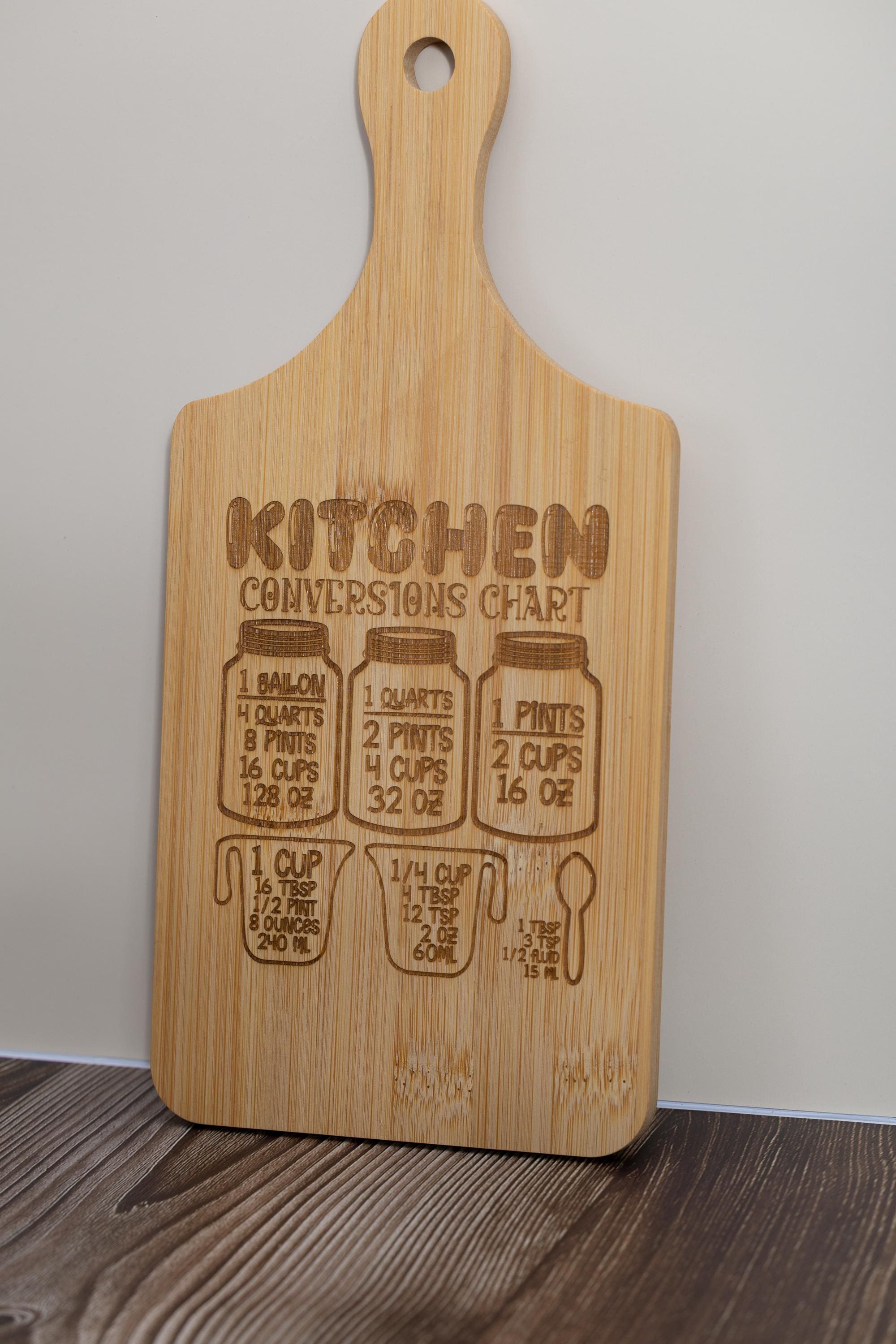 Bamboo Cutting Board - Kitchen Conversion Chart | Laser Engraved Small Prep Board
