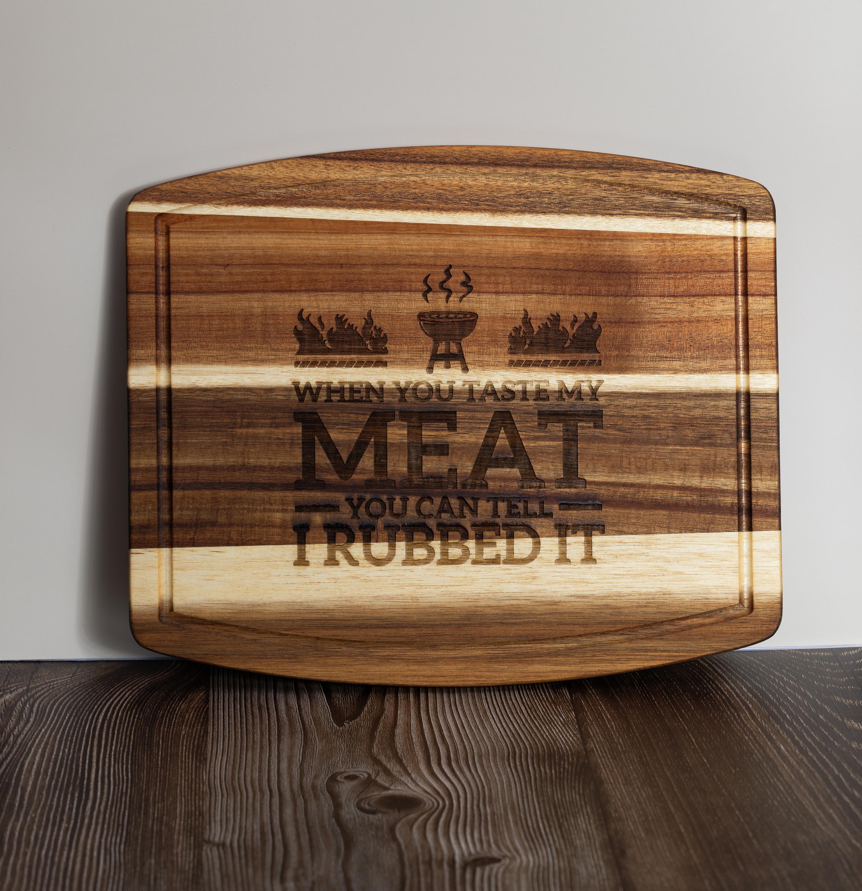 Acacia Wood Cutting Board – Engraved BBQ Grill Board, Durable & Knife Friendly