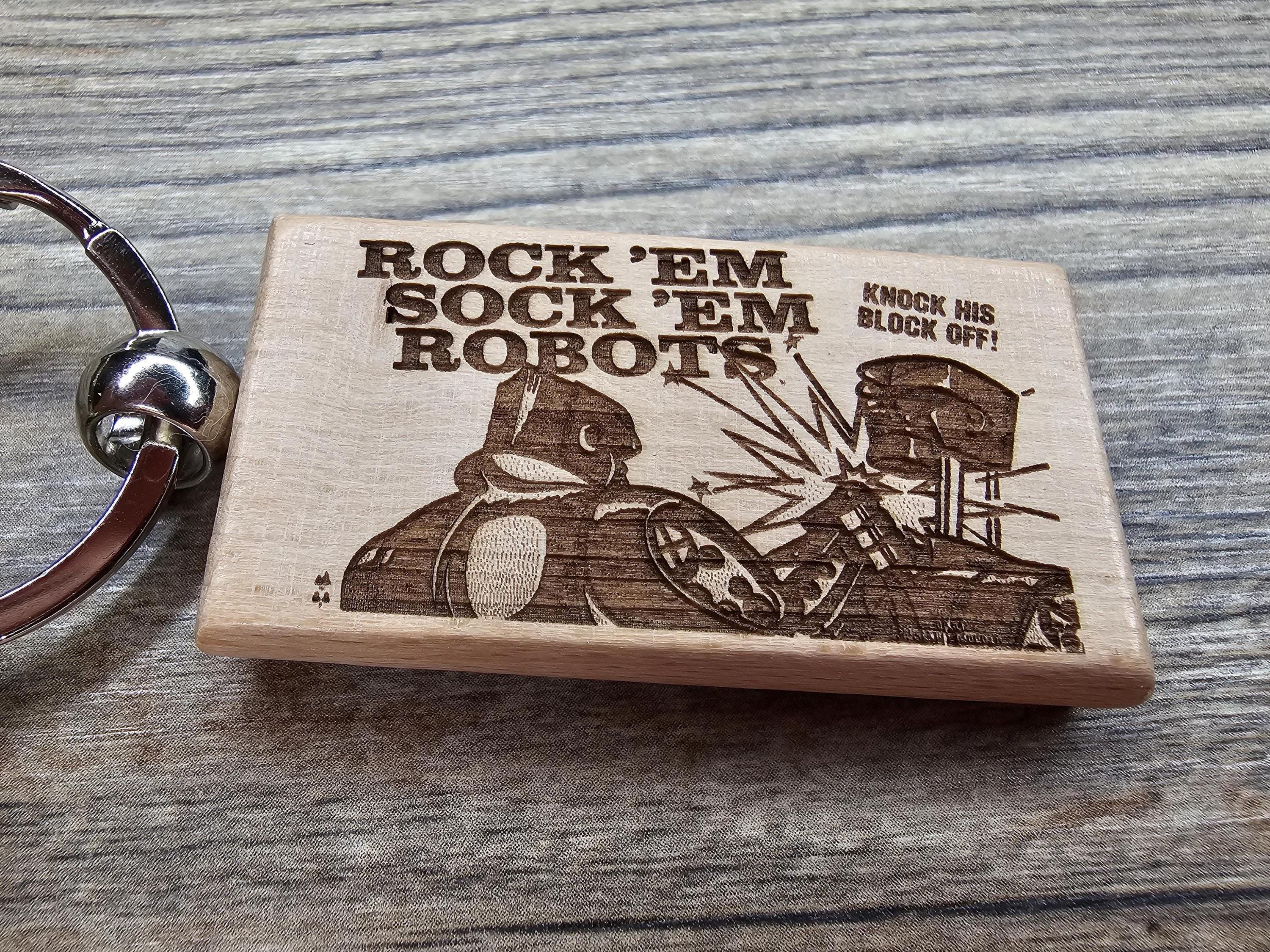 Rock’em Sock’em Robots Keychain – Hardwood Retro Toy With Double-Sided Engraving
