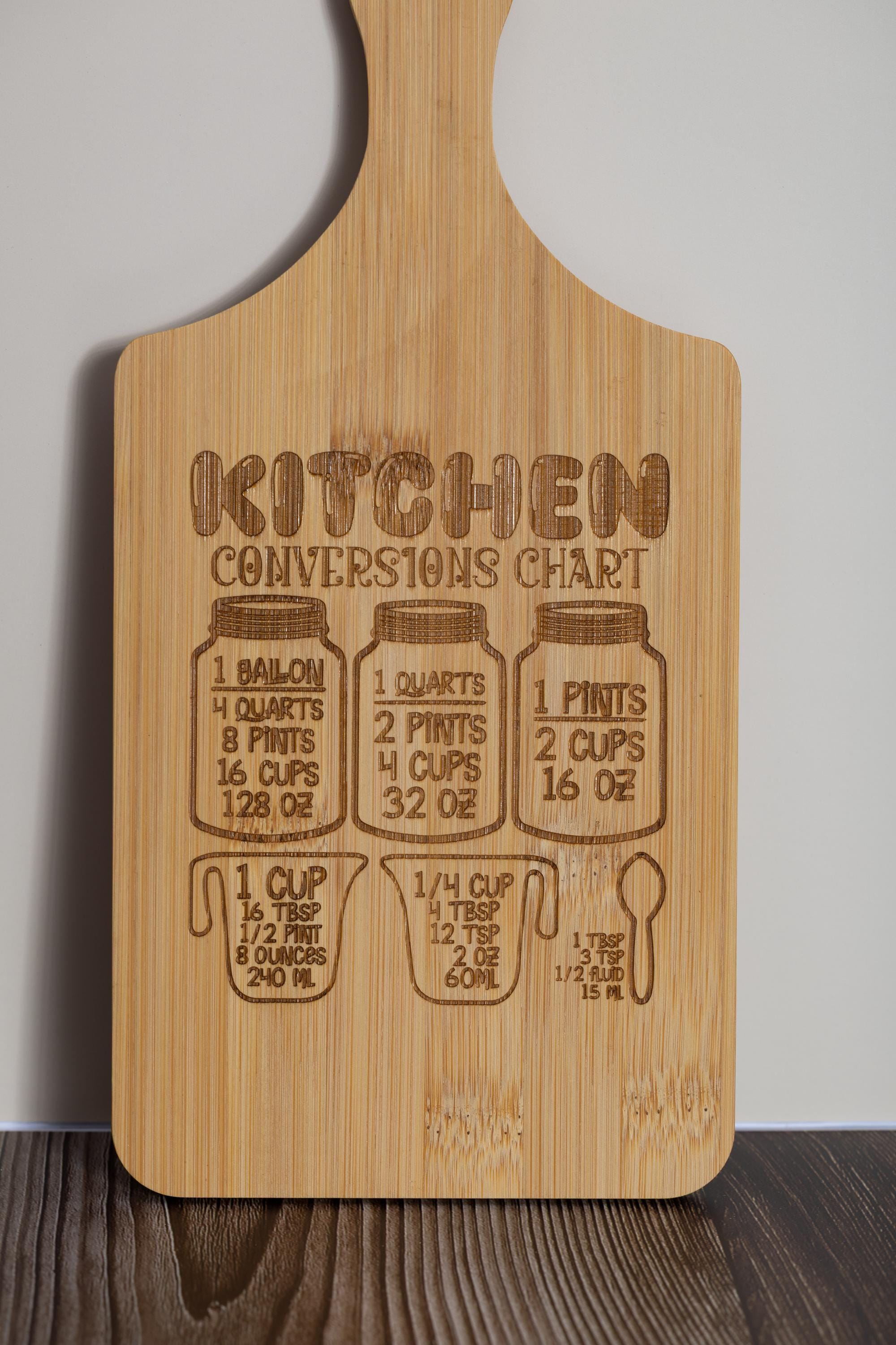 Bamboo Cutting Board - Kitchen Conversion Chart | Laser Engraved Small Prep Board