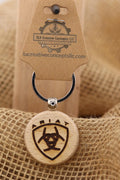 Ariat Wood Keychain - Double Sided Engraved Charm With Rust Resistant Ring