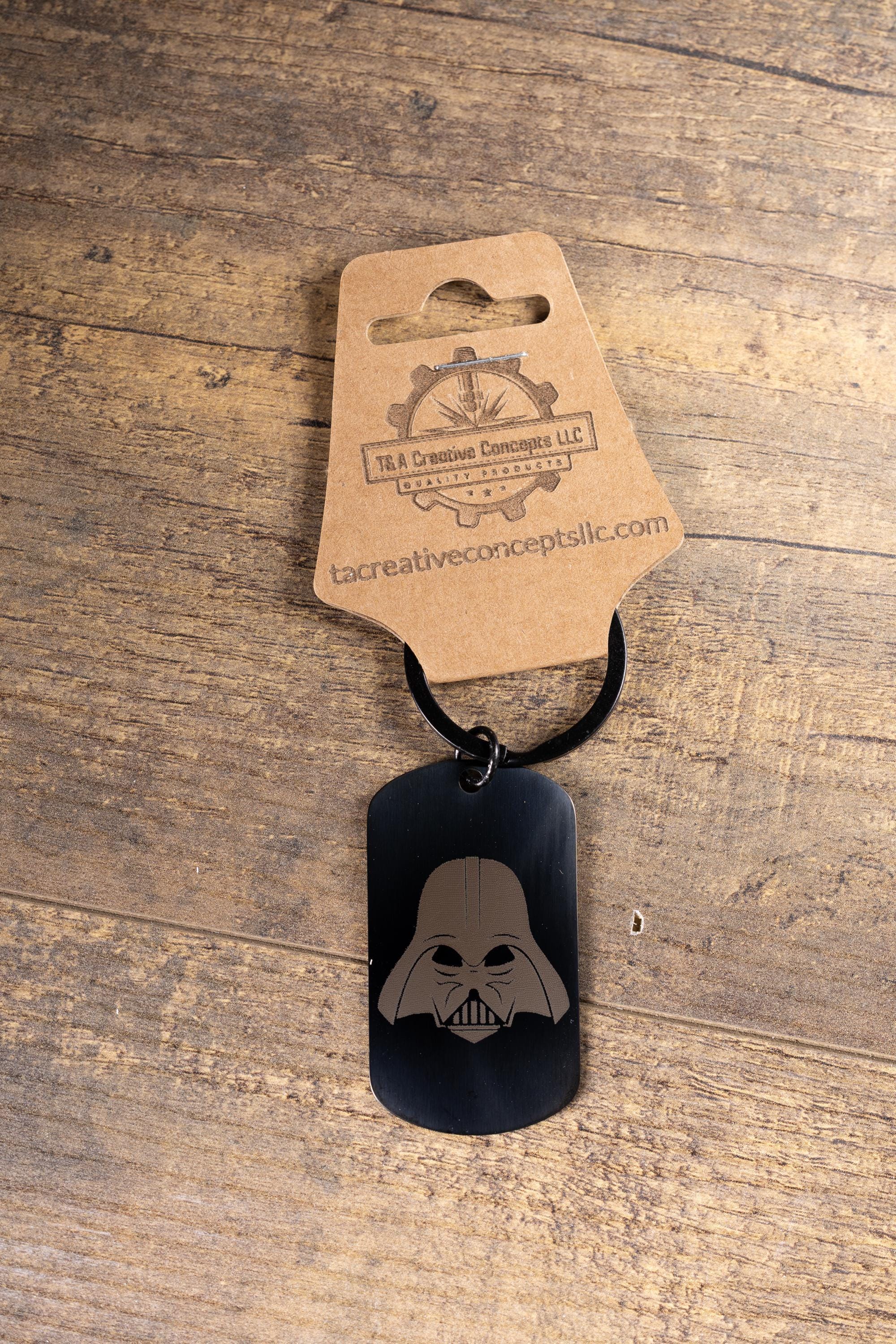Darth Vader Keychain - Black Stainless Steel, Laser Engraved, Matte Black Finish
