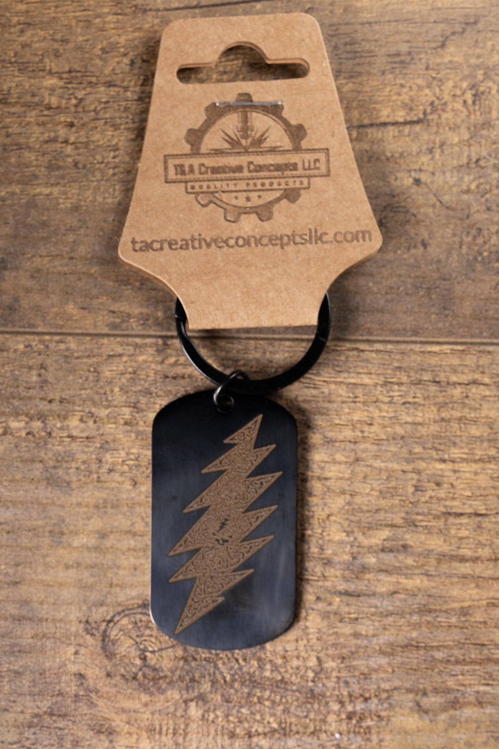 Grateful Dead Keychain – Black Stainless Steel With Laser Engraved Celtic Bolt Design