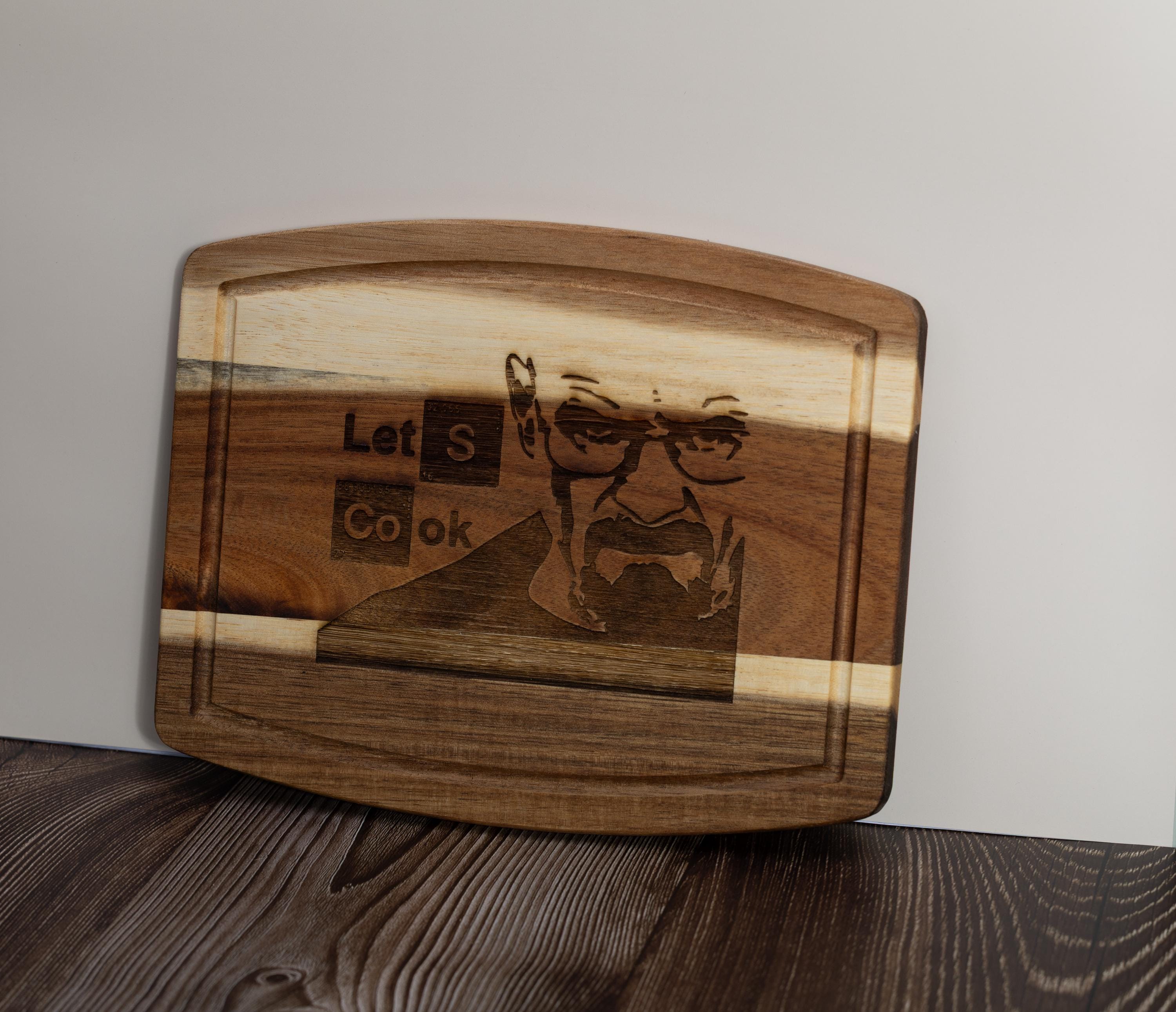 Breaking Bad Cutting Board - Acacia Wood Board with Laser Engraved Quote 'Let's Cook'