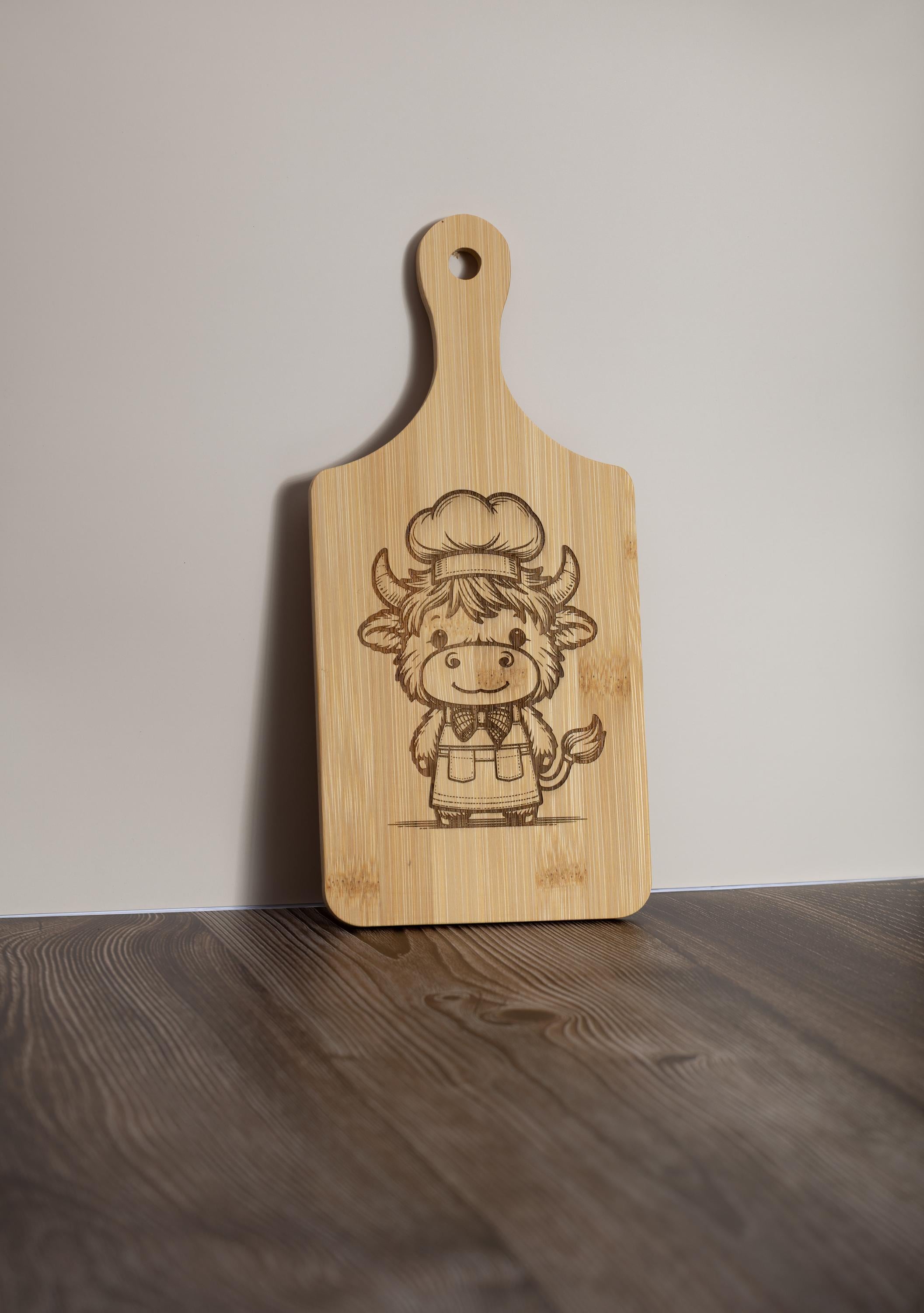 Highland Cow Cutting Board – Eco Friendly Bamboo, Small Rustic Kitchen Decor