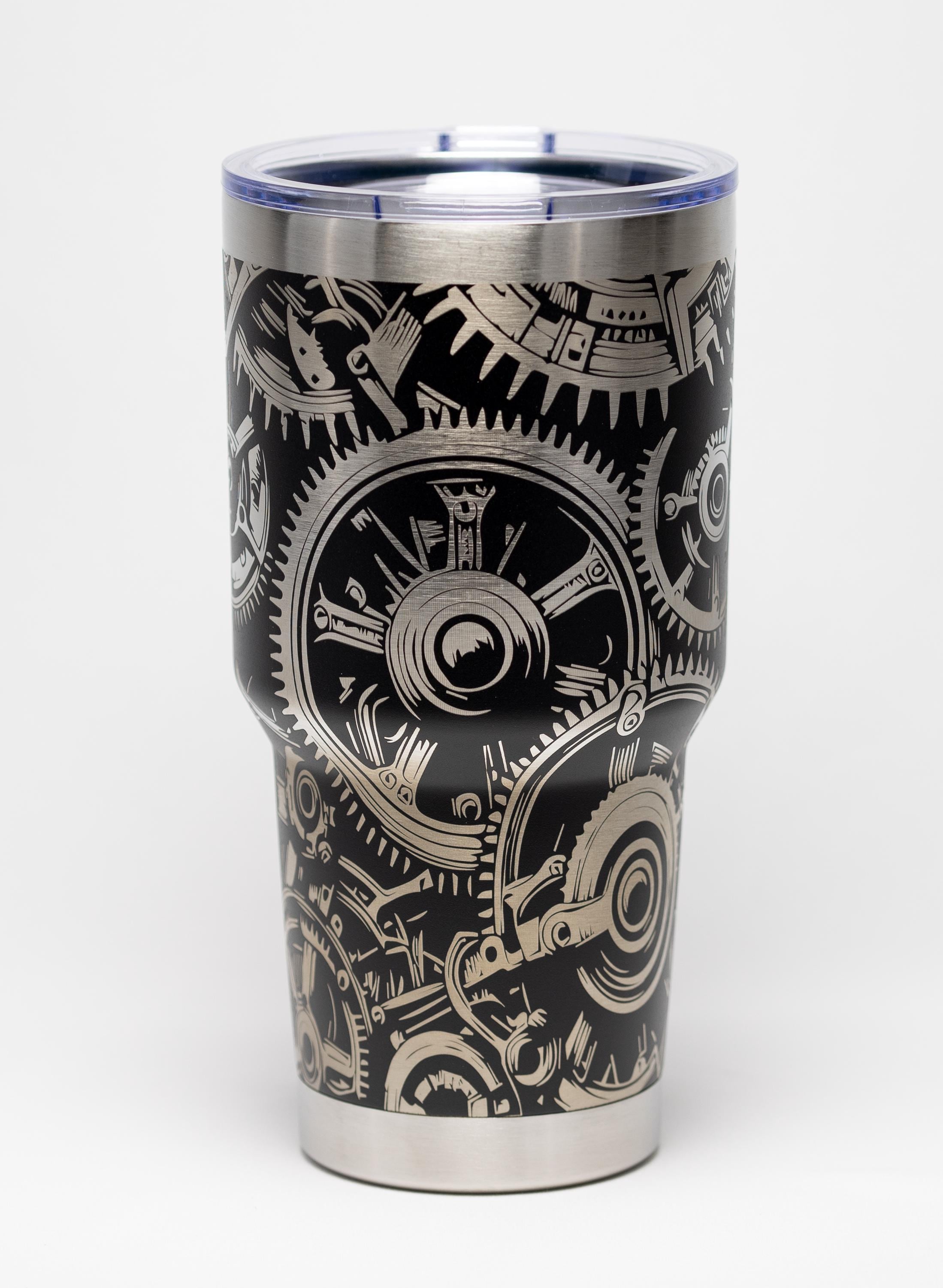 Steampunk Gear Tumbler - 30 Oz Insulated Stainless Steel Travel Cup With Laser Etched Design