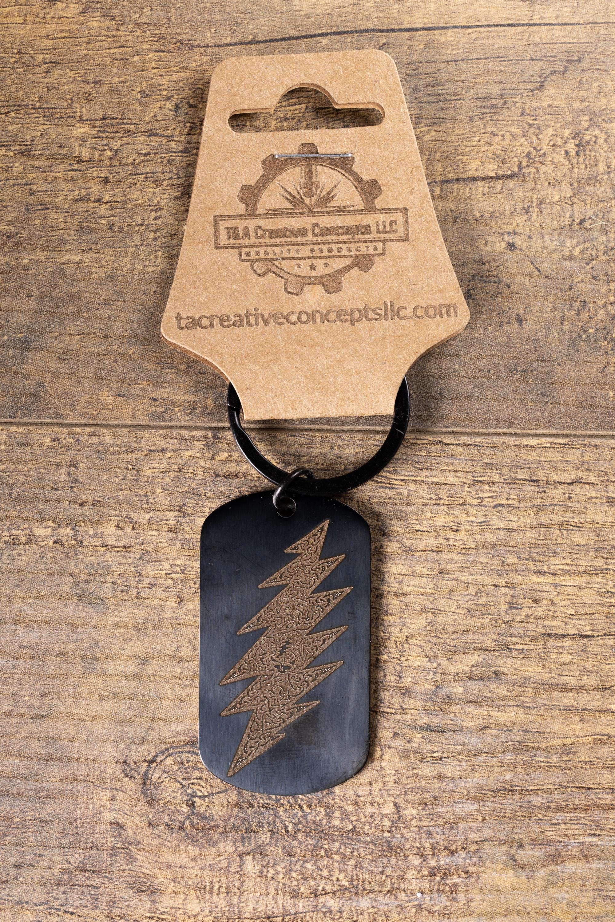 Grateful Dead Keychain – Black Stainless Steel With Laser Engraved Celtic Bolt Design